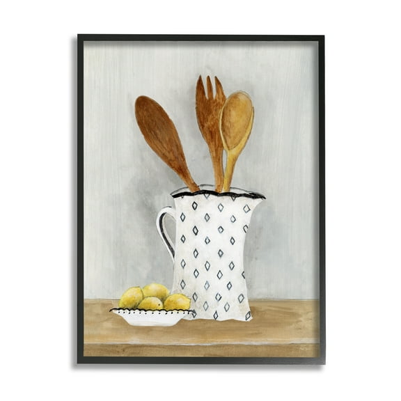 Stupell Industries Lemons & Utensils Kitchen Painting Food & Beverage Painting Black Framed Art Print Wall Art