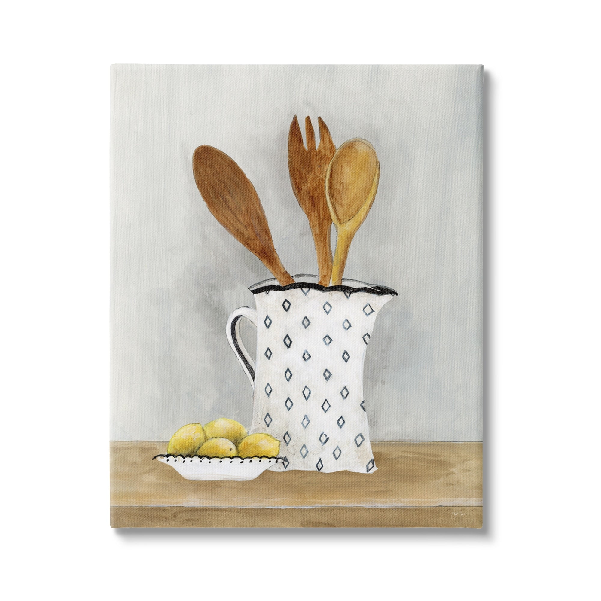 Stupell Industries Lemons & Utensils Kitchen Painting Food & Beverage Painting Gallery Wrapped Canvas Print Wall Art