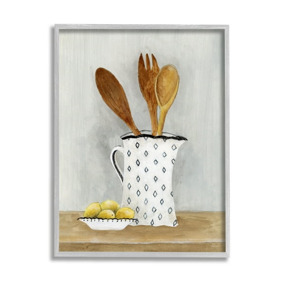Stupell Industries Lemons & Utensils Kitchen Painting Food & Beverage Painting Gray Framed Art Print Wall Art