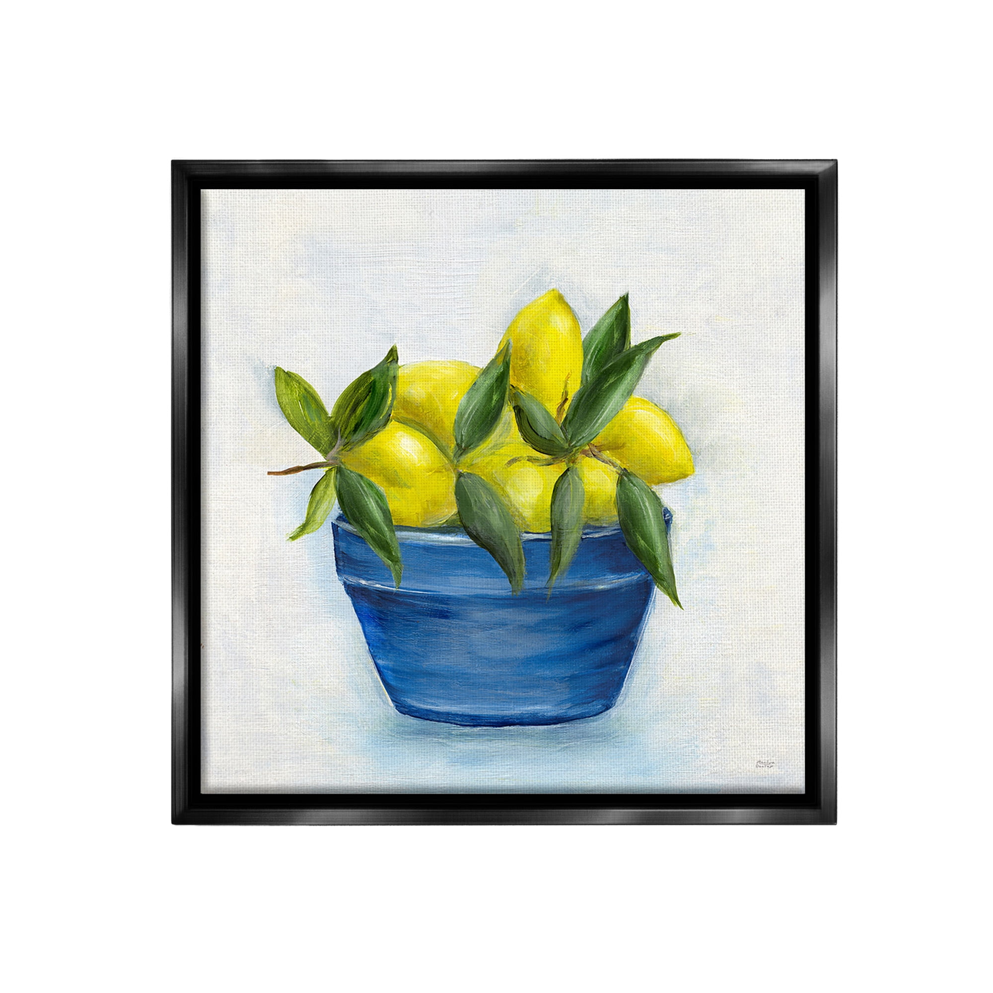 Stupell Industries Lemons in Country Bowl Food & Beverage Painting Black Floater Framed Canvas Art Print Wall Art, 25 x 25