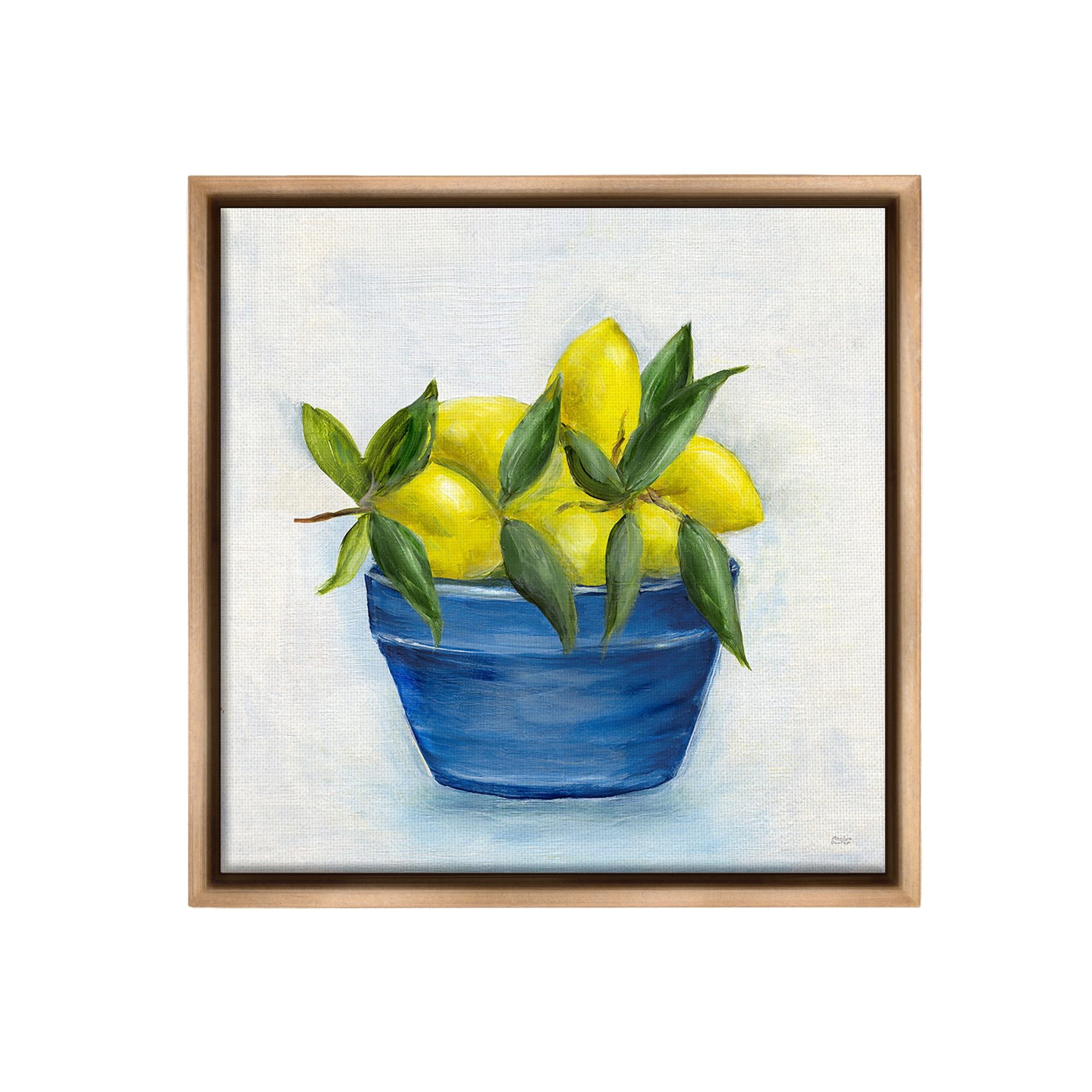 Stupell Industries Lemons in Country Bowl Food & Beverage Painting Brown Floater Framed Canvas Art Print Wall Art, 25 x 25