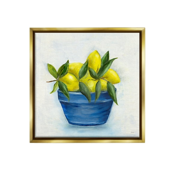 Stupell Industries Lemons in Country Bowl Food & Beverage Painting Gold Floater Framed Canvas Art Print Wall Art, 18 x 18