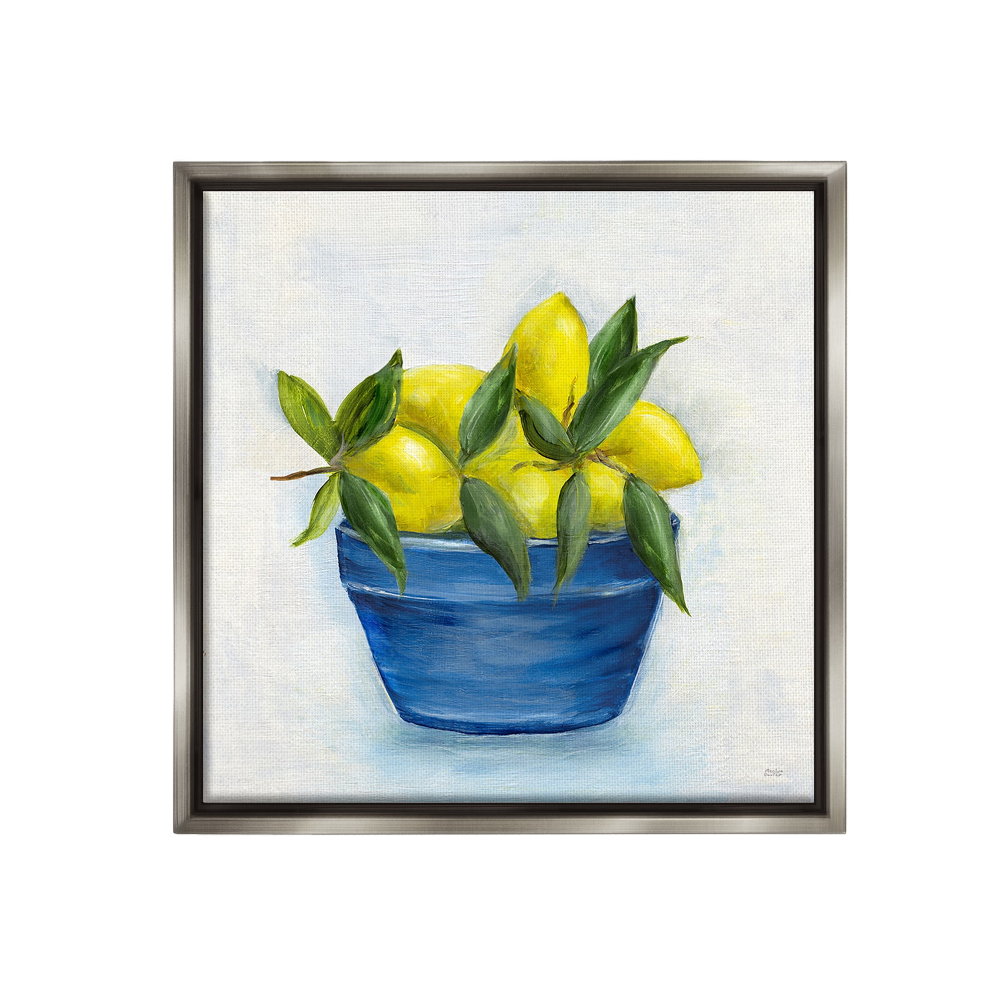 Stupell Industries Lemons in Country Bowl Food & Beverage Painting Gray Floater Framed Canvas Art Print Wall Art, 25 x 25