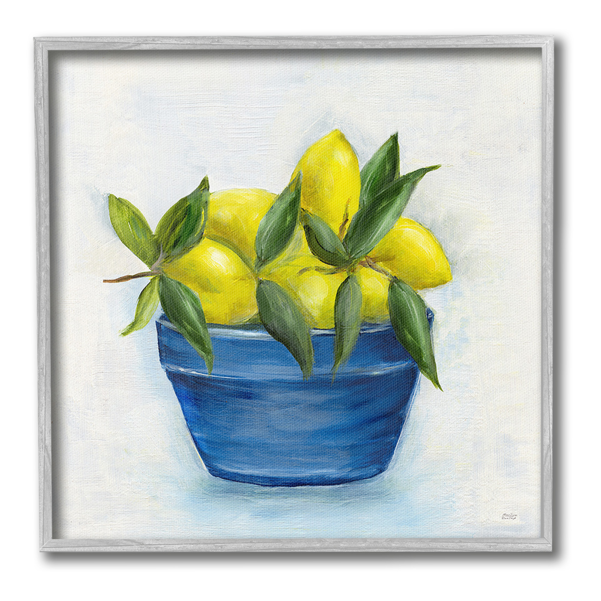 Stupell Industries Lemons in Country Bowl Food & Beverage Painting Gray Framed Art Print Wall Art, 12 x 12