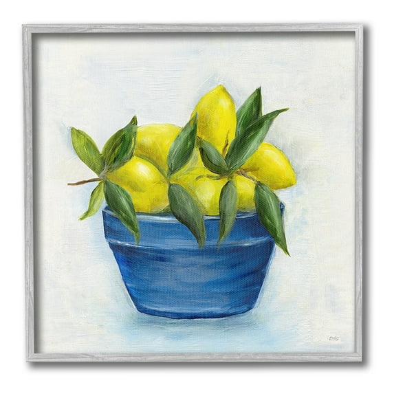 Stupell Industries Lemons in Country Bowl Food & Beverage Painting Gray Framed Art Print Wall Art, 17 x 17
