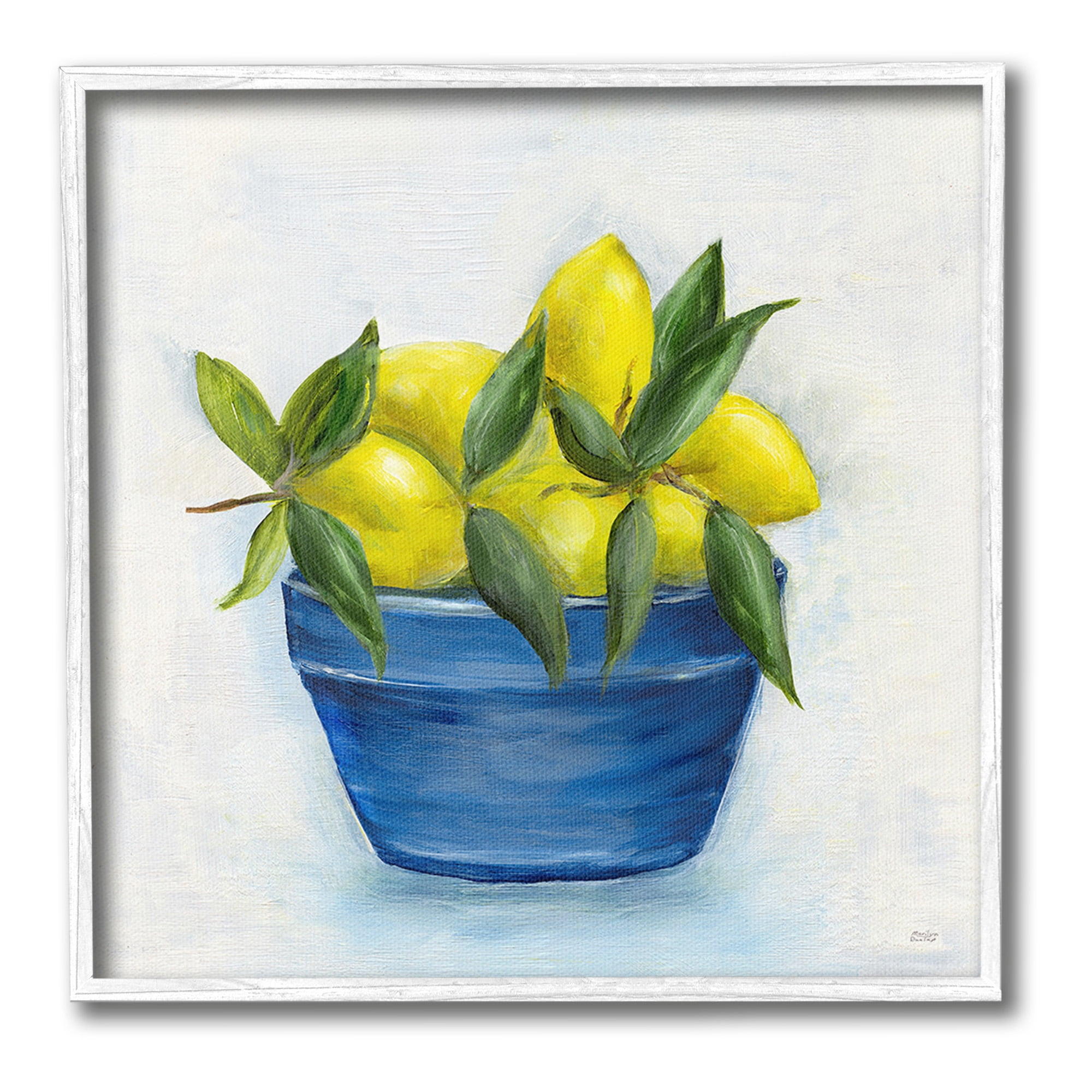Stupell Industries Lemons in Country Bowl Food & Beverage Painting White Framed Art Print Wall Art, 12 x 12