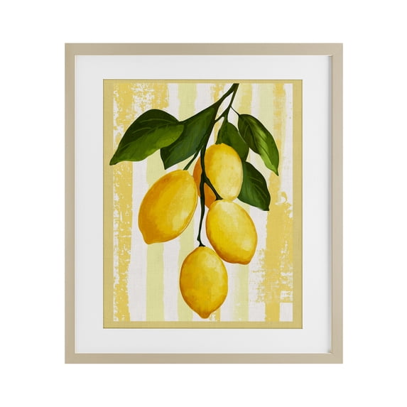 Stupell Industries Farmhouse Lemons on Green Branch Birch Framed Print Under Glass, 17 x 21, by Yen