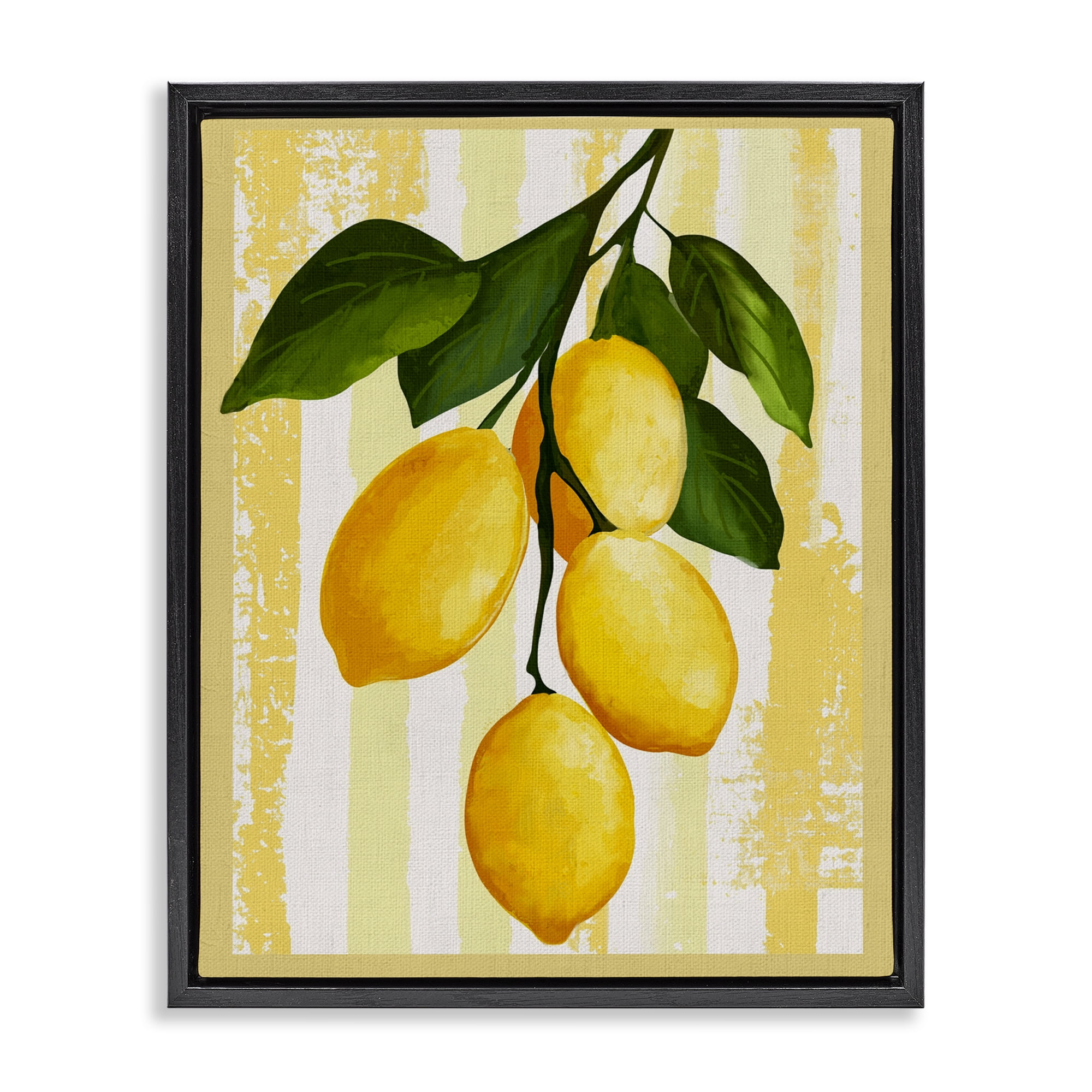 Stupell Industries Lemons on Green Branch Black Framed Floater Canvas Wall Art, design by Yen