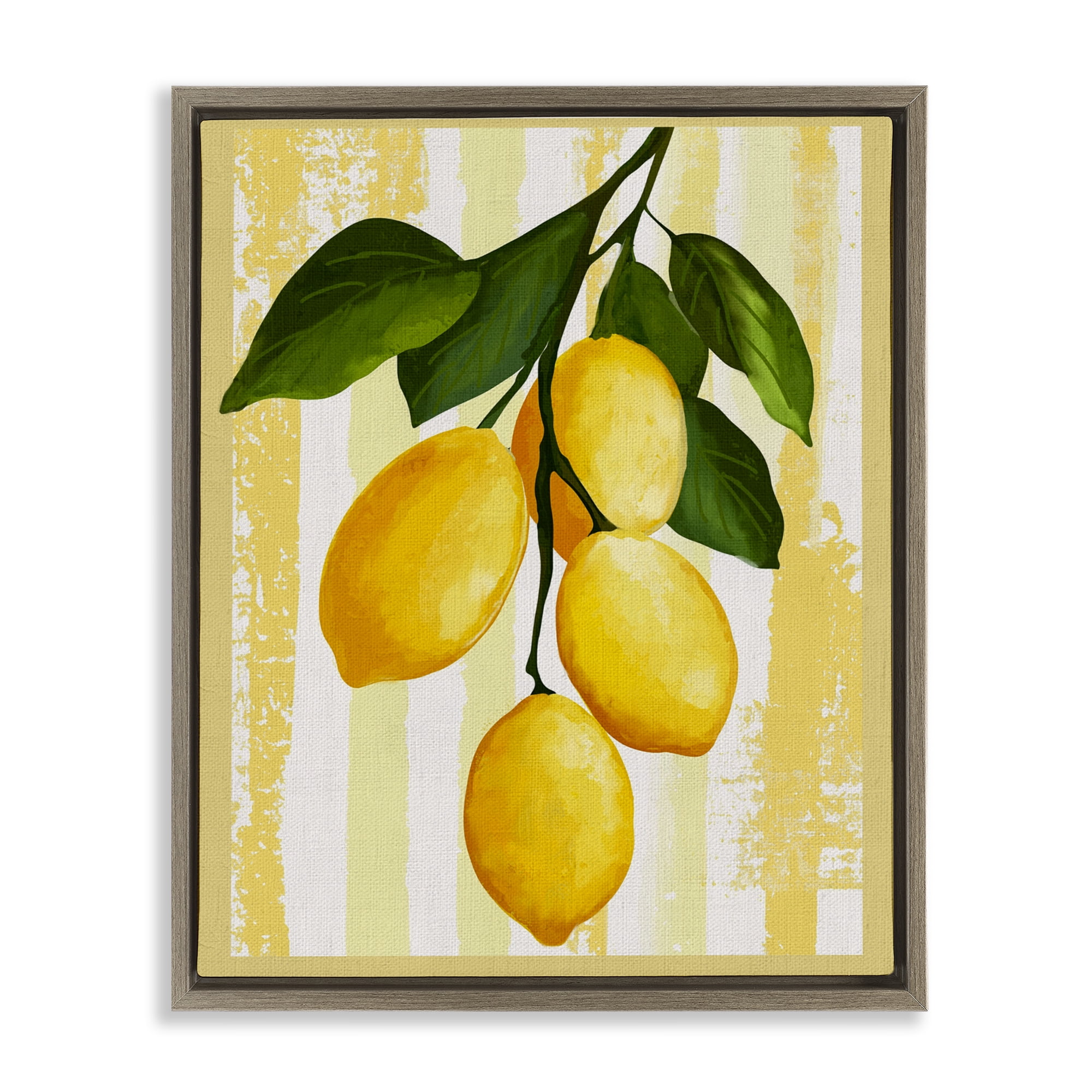 Stupell Industries Lemons on Green Branch Brown Framed Floater Canvas Wall Art, design by Yen