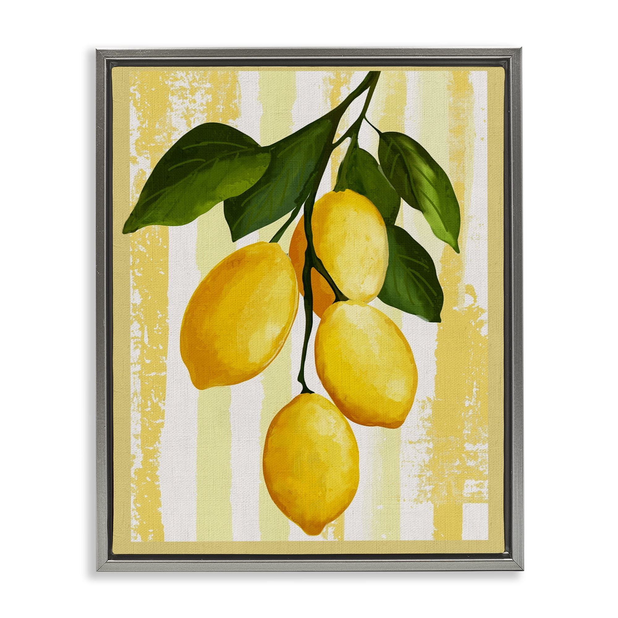 Stupell Industries Lemons on Green Branch Gray Framed Floater Canvas Wall Art, design by Yen