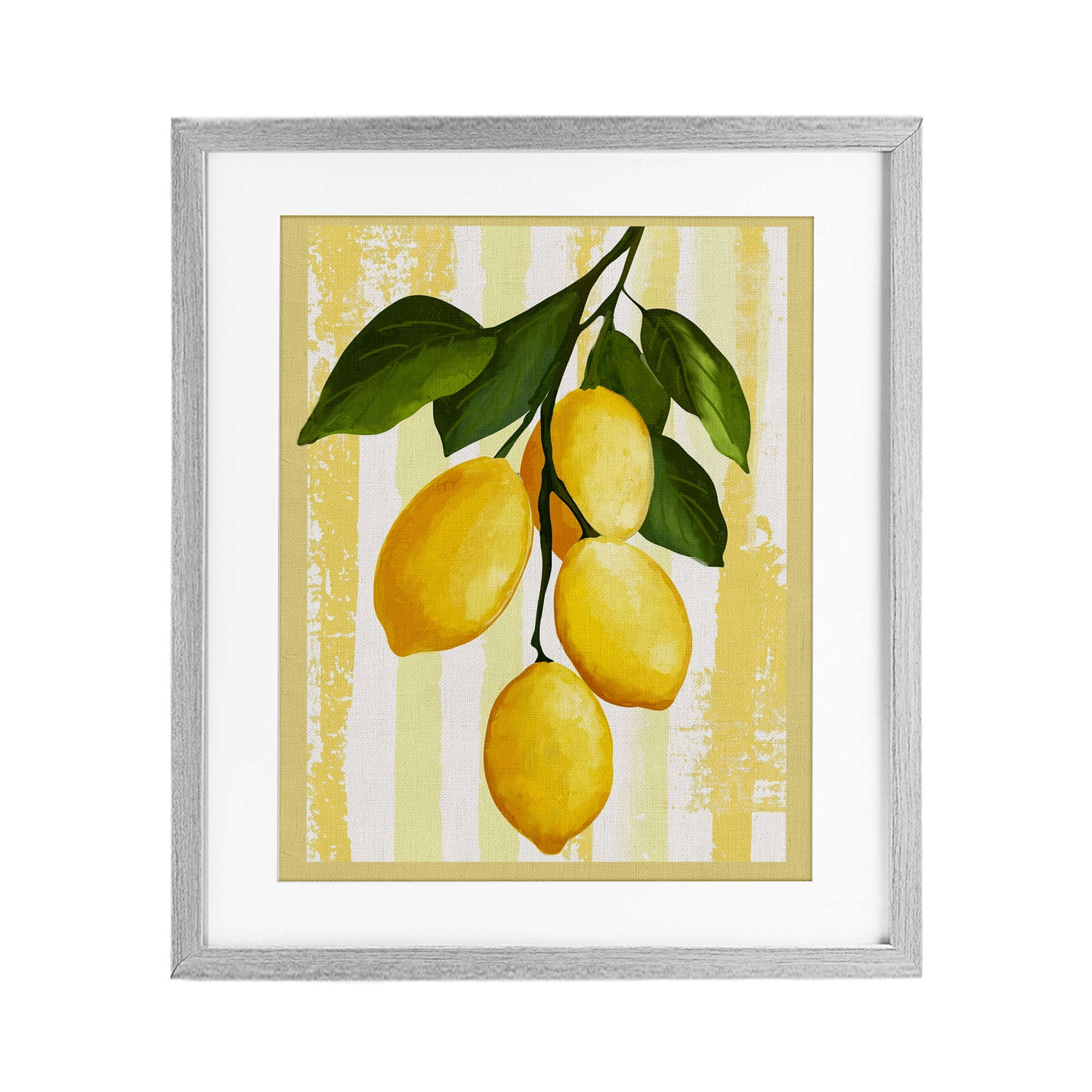 Stupell Industries Lemons on Green Branch Gray Framed Print Under Glass, design by Yen