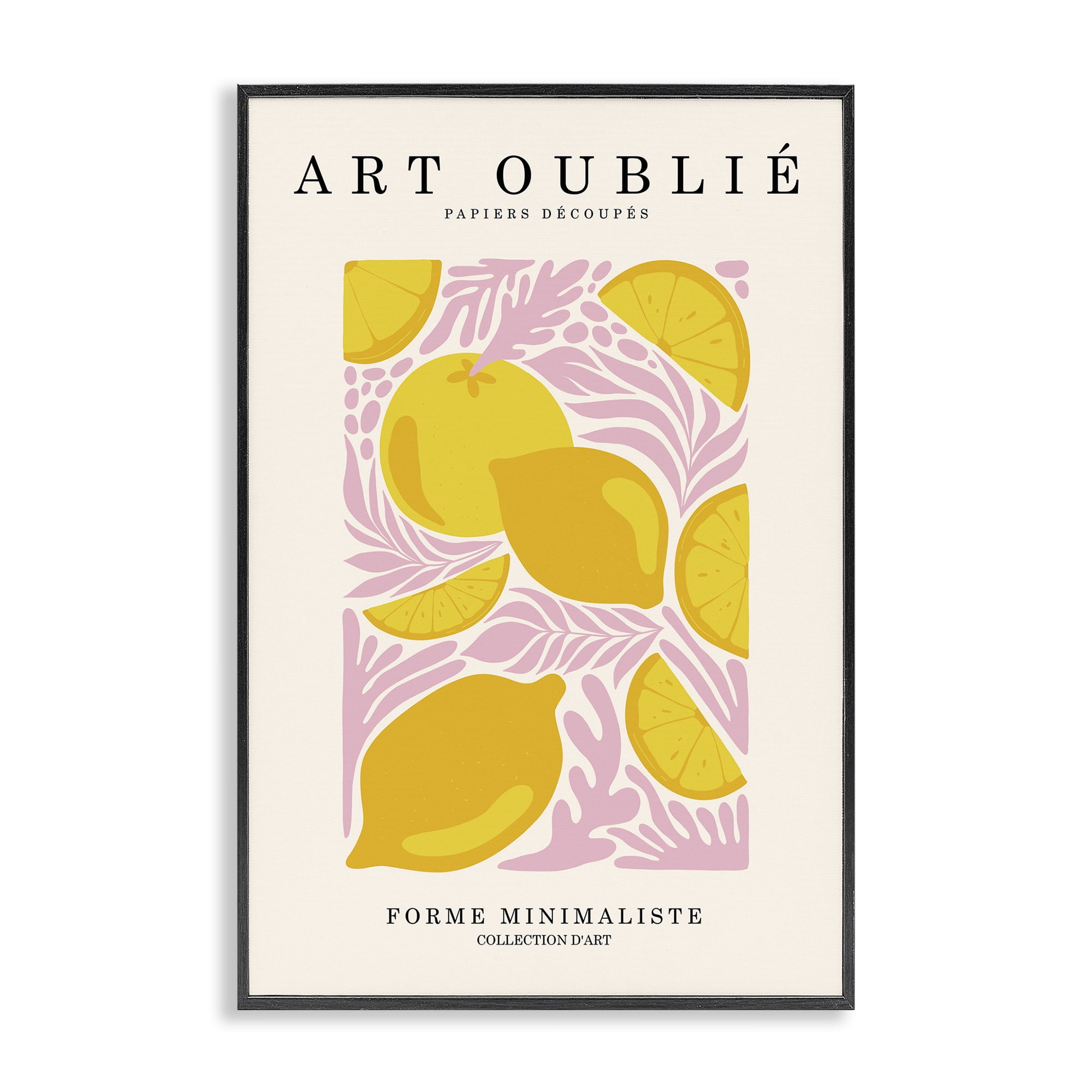 Stupell Industries Lemons on Pink Florals Food & Beverage Painting Black Framed Art Print Wall Art, 12 x 18