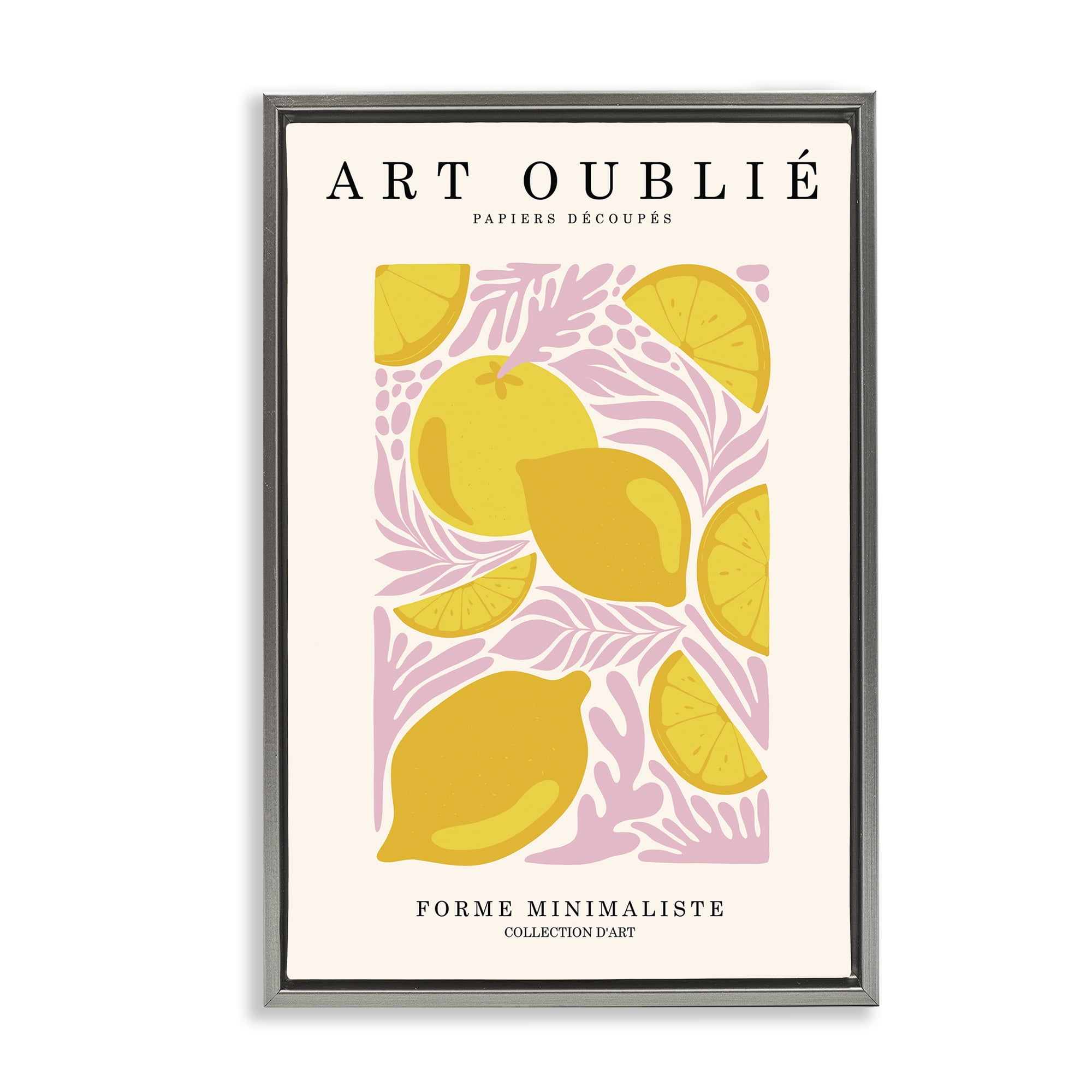 Stupell Industries Lemons on Pink Florals Food & Beverage Painting Gray Floater Framed Canvas Art Print Wall Art, 17 x 25