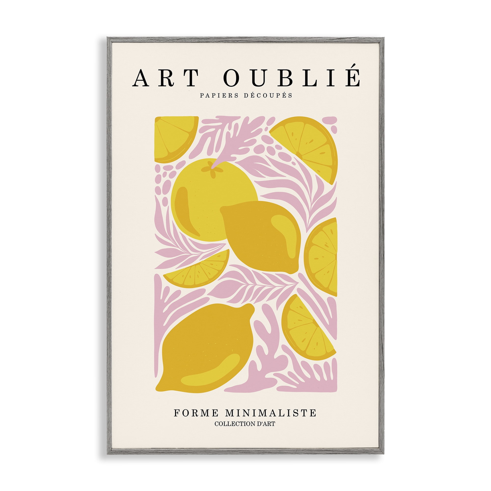 Stupell Industries Lemons on Pink Florals Food & Beverage Painting Gray Framed Art Print Wall Art, 20 x 30