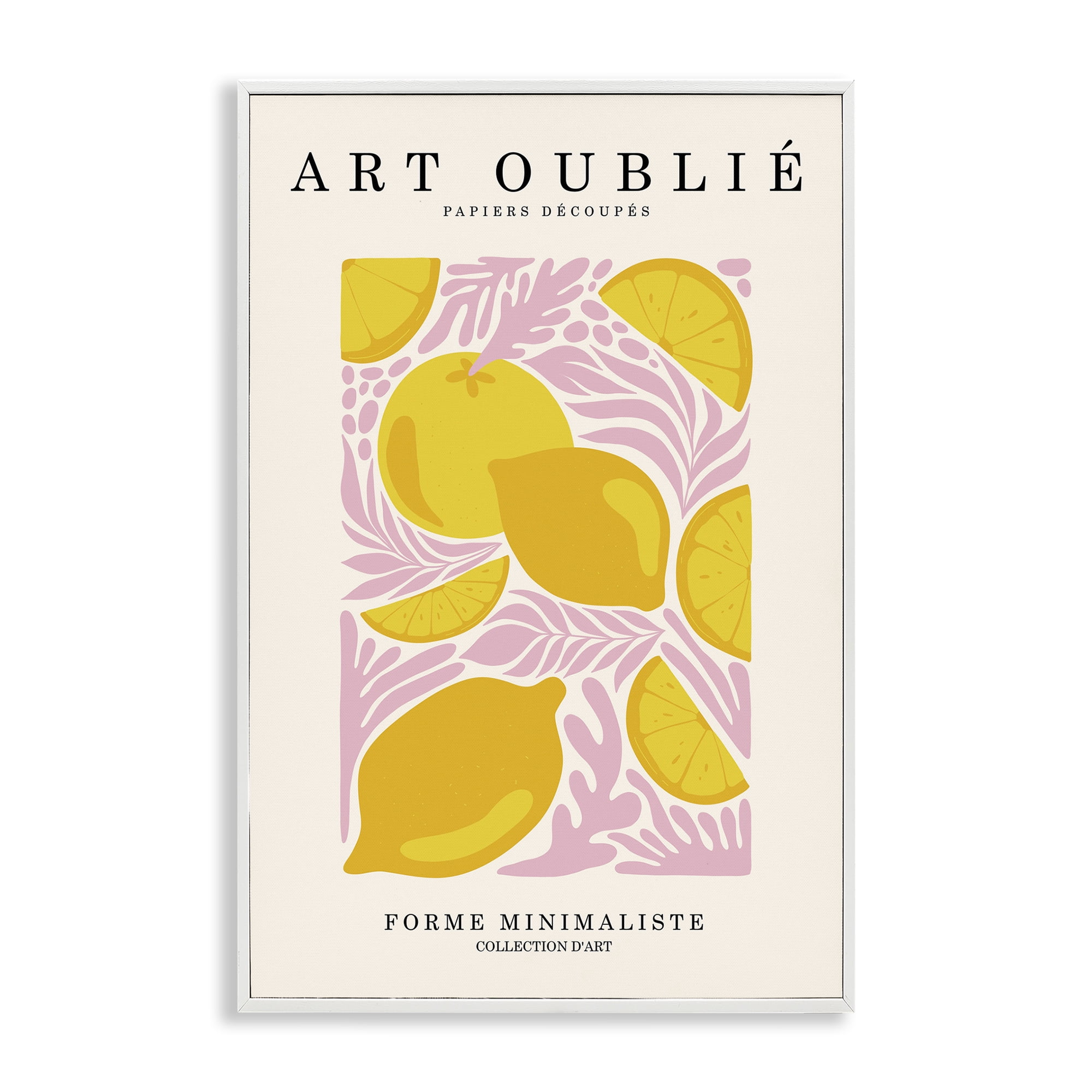 Stupell Industries Lemons on Pink Florals Food & Beverage Painting White Framed Art Print Wall Art, 20 x 30