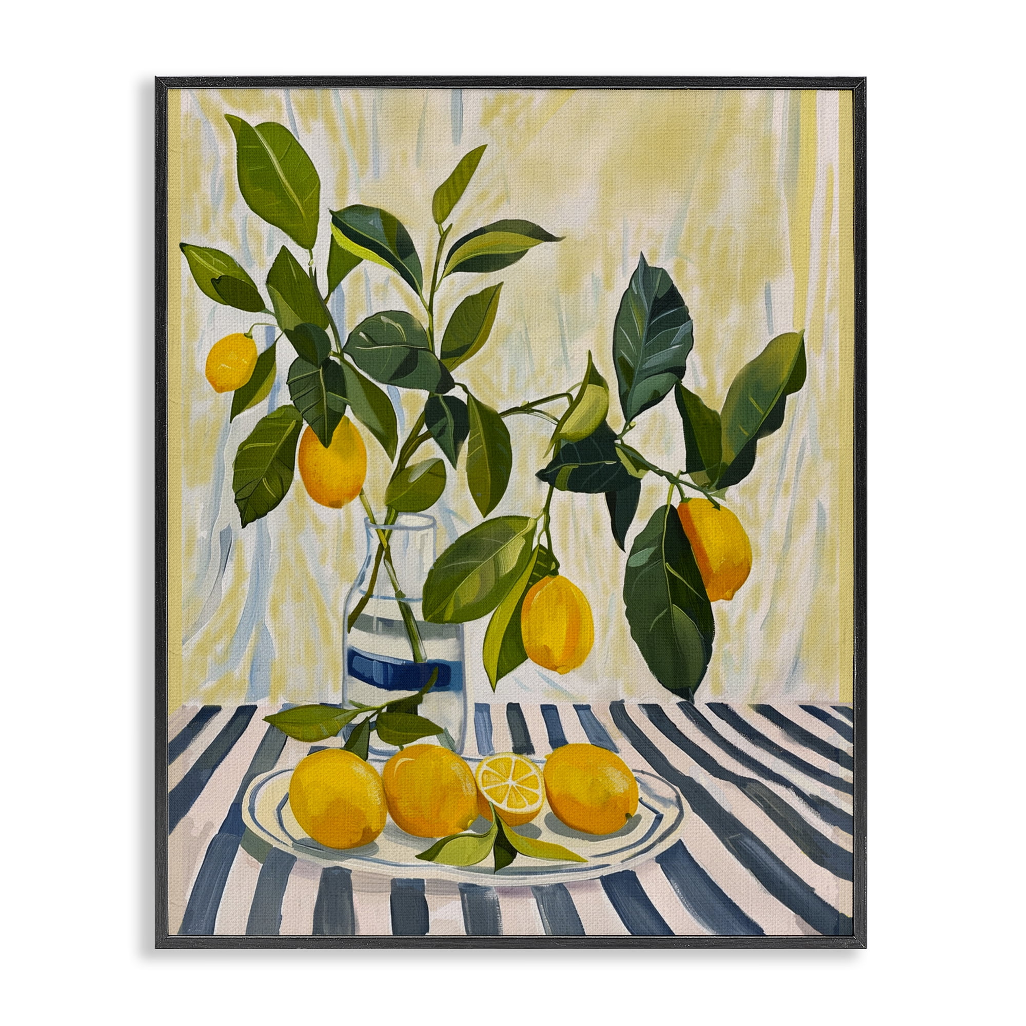 Stupell Industries Lemons on Striped Tablecloth Black Framed Giclee Art, design by Yen