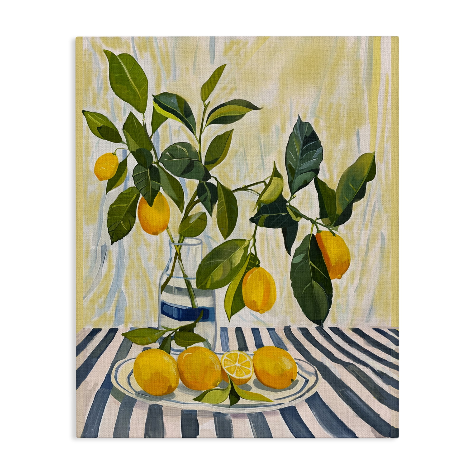 Stupell Industries Lemons on Striped Tablecloth Canvas Wall Art, design by Yen