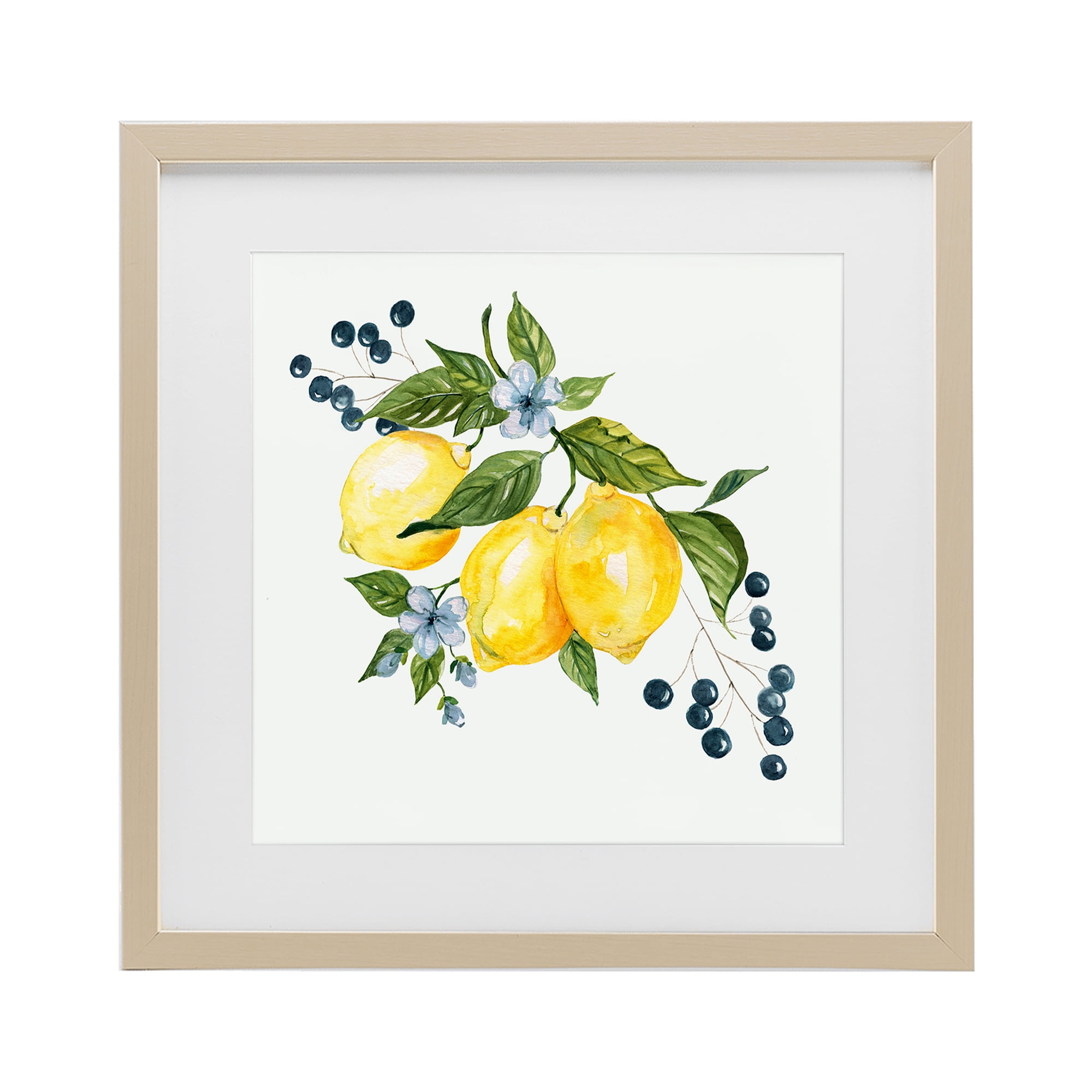 Stupell Industries Lemons with Blossoms & Berries Birch Framed Print Under Glass, design by Livi Finn