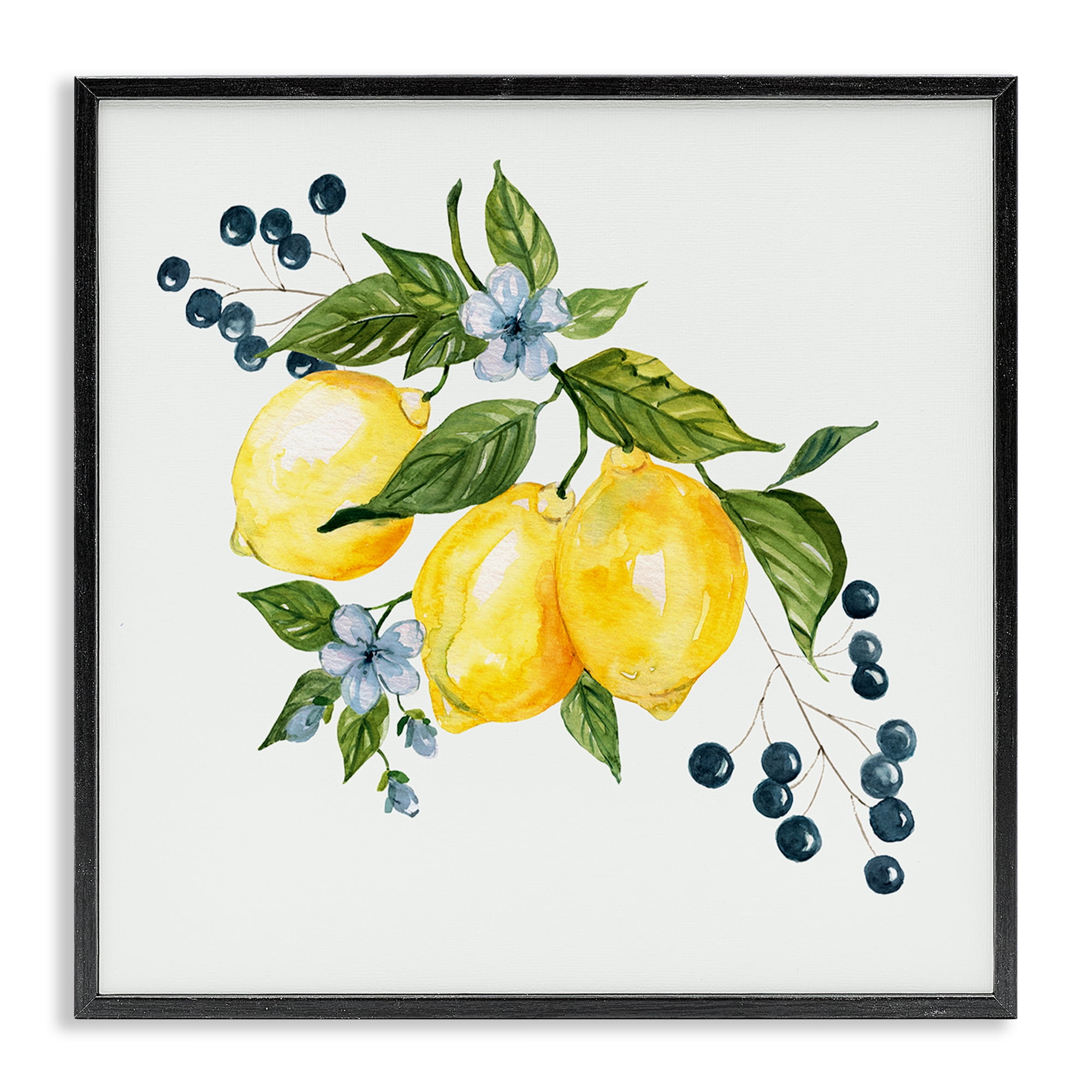 Stupell Industries Lemons with Blossoms & Berries Black Framed Giclee Art, design by Livi Finn