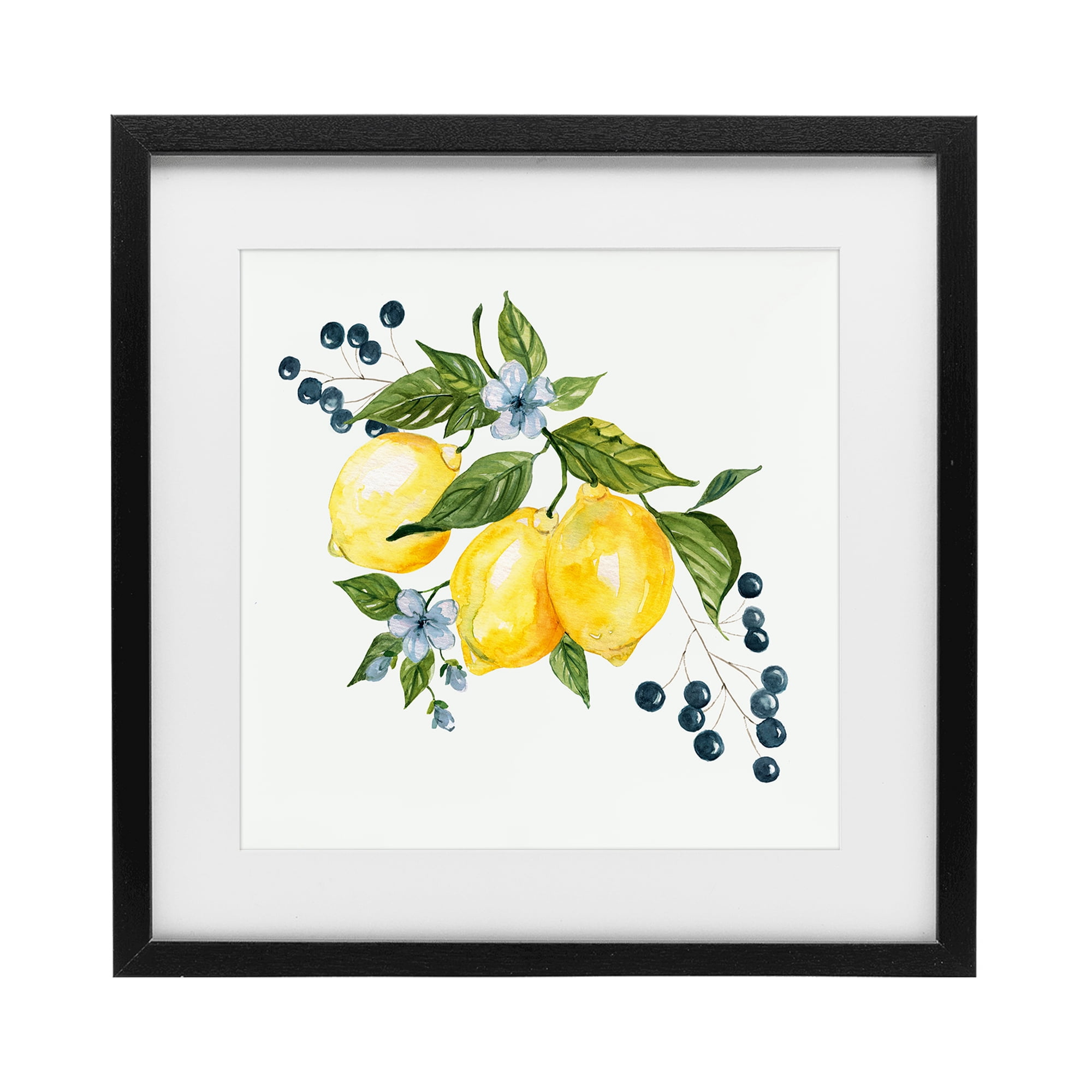 Stupell Industries Lemons with Blossoms & Berries Black Framed Print Under Glass, design by Livi Finn