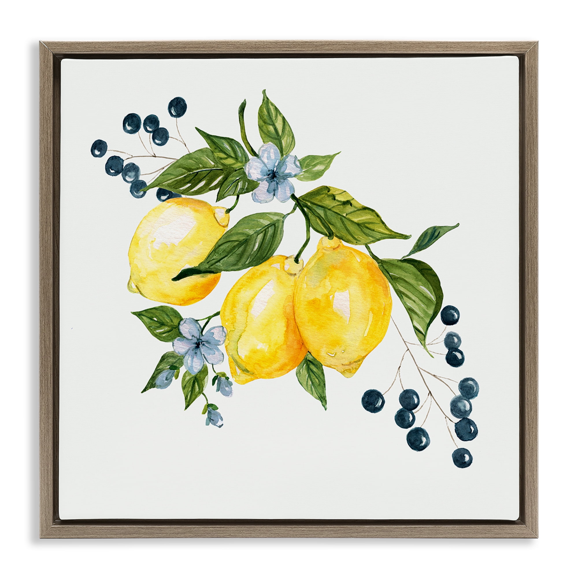 Stupell Industries Lemons with Blossoms & Berries Brown Framed Floater Canvas Wall Art, design by Livi Finn