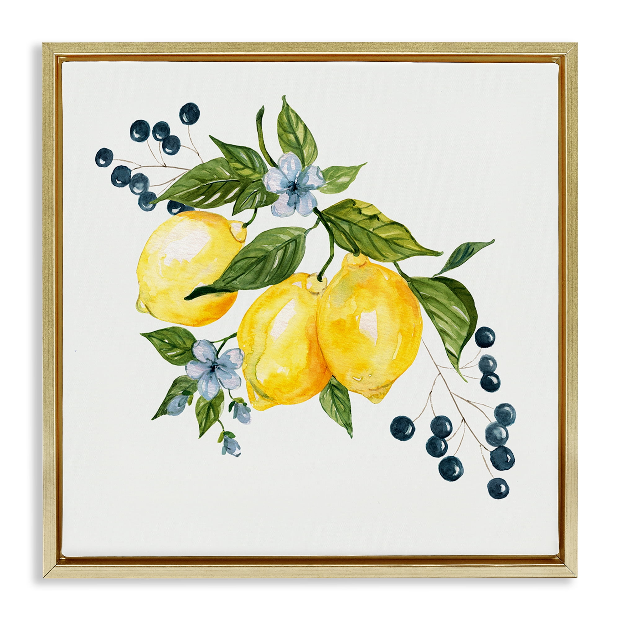 Stupell Industries Lemons with Blossoms & Berries Gold Framed Floater Canvas Wall Art, design by Livi Finn