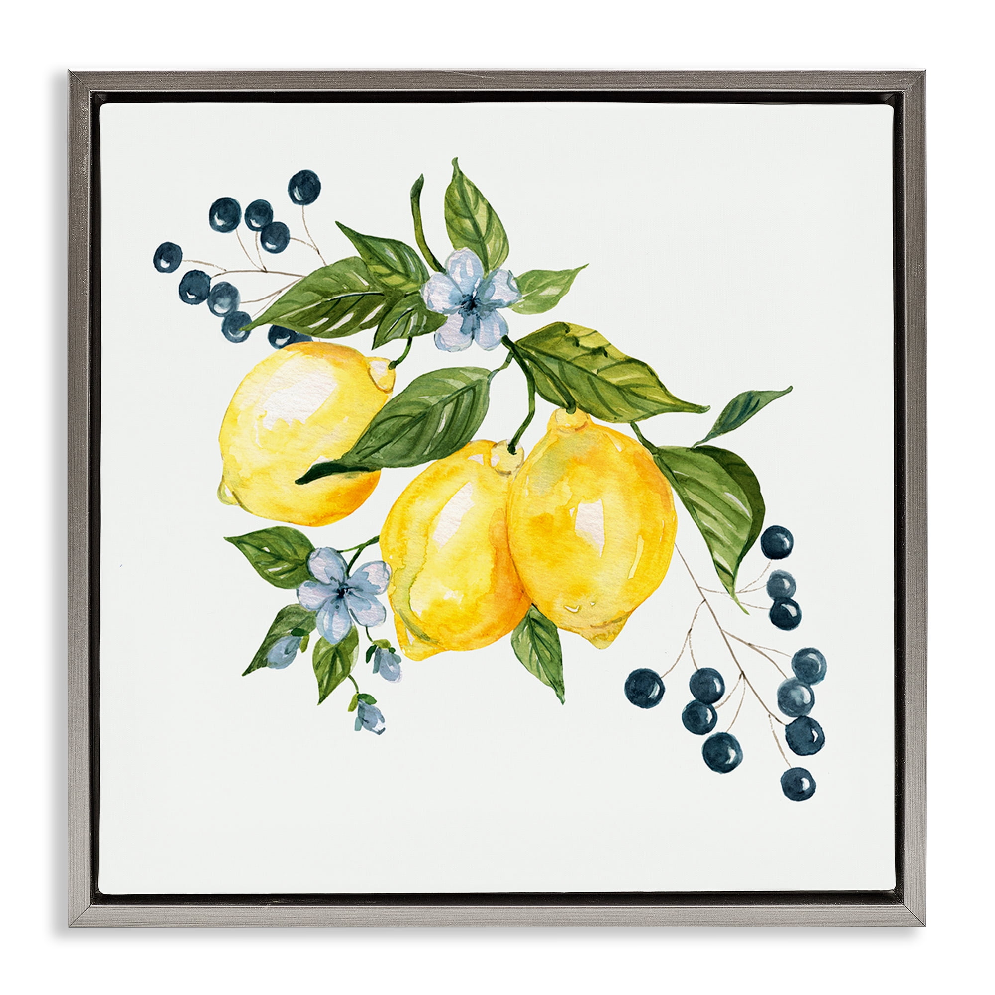 Stupell Industries Lemons with Blossoms & Berries Gray Framed Floater Canvas Wall Art, design by Livi Finn