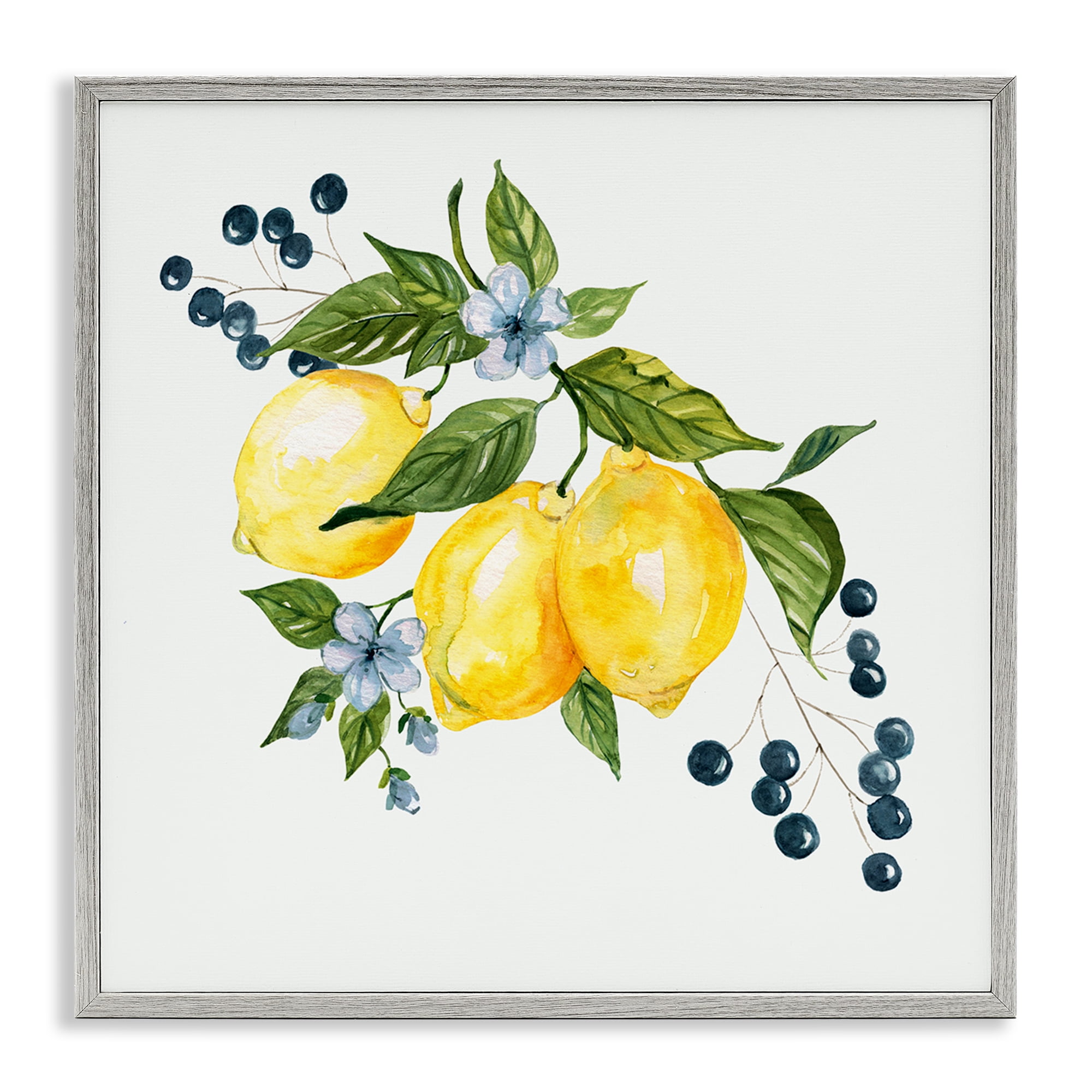 Stupell Industries Lemons with Blossoms & Berries Gray Framed Giclee Art, design by Livi Finn