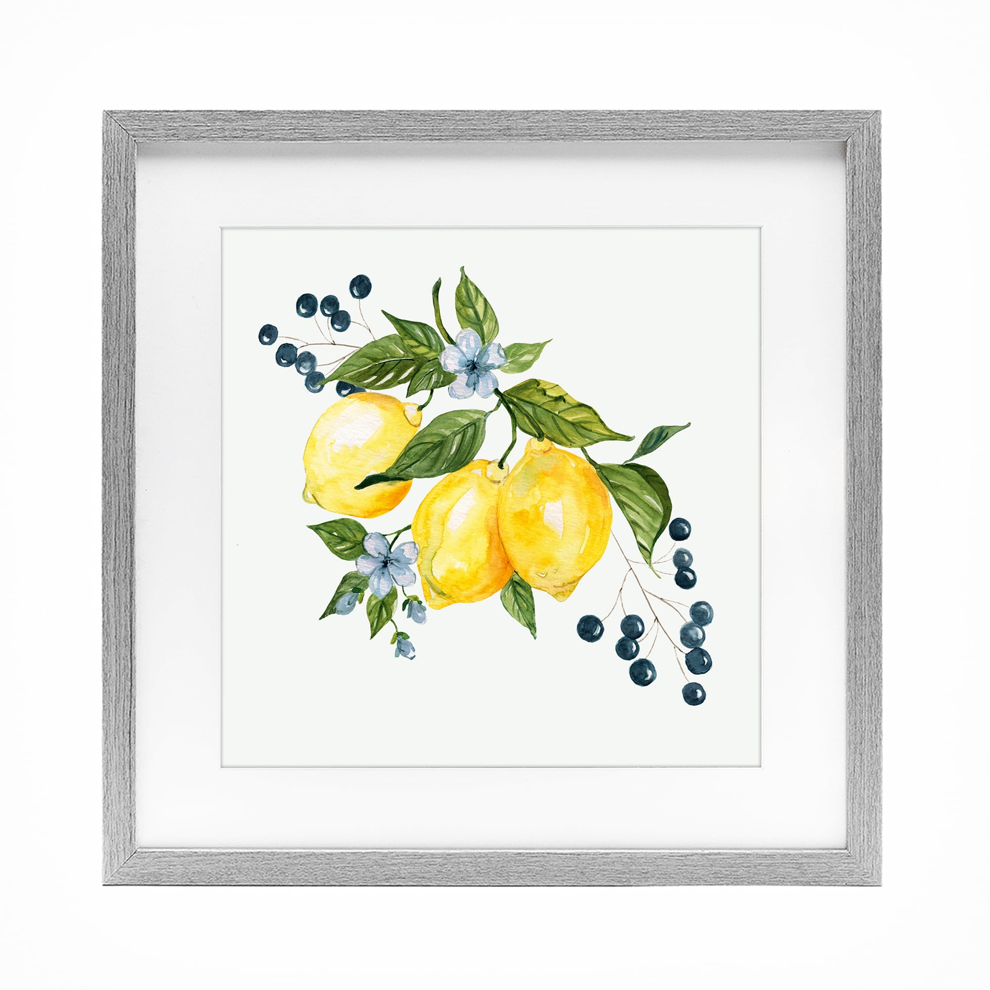 Stupell Industries Lemons with Blossoms & Berries Gray Framed Print Under Glass, design by Livi Finn