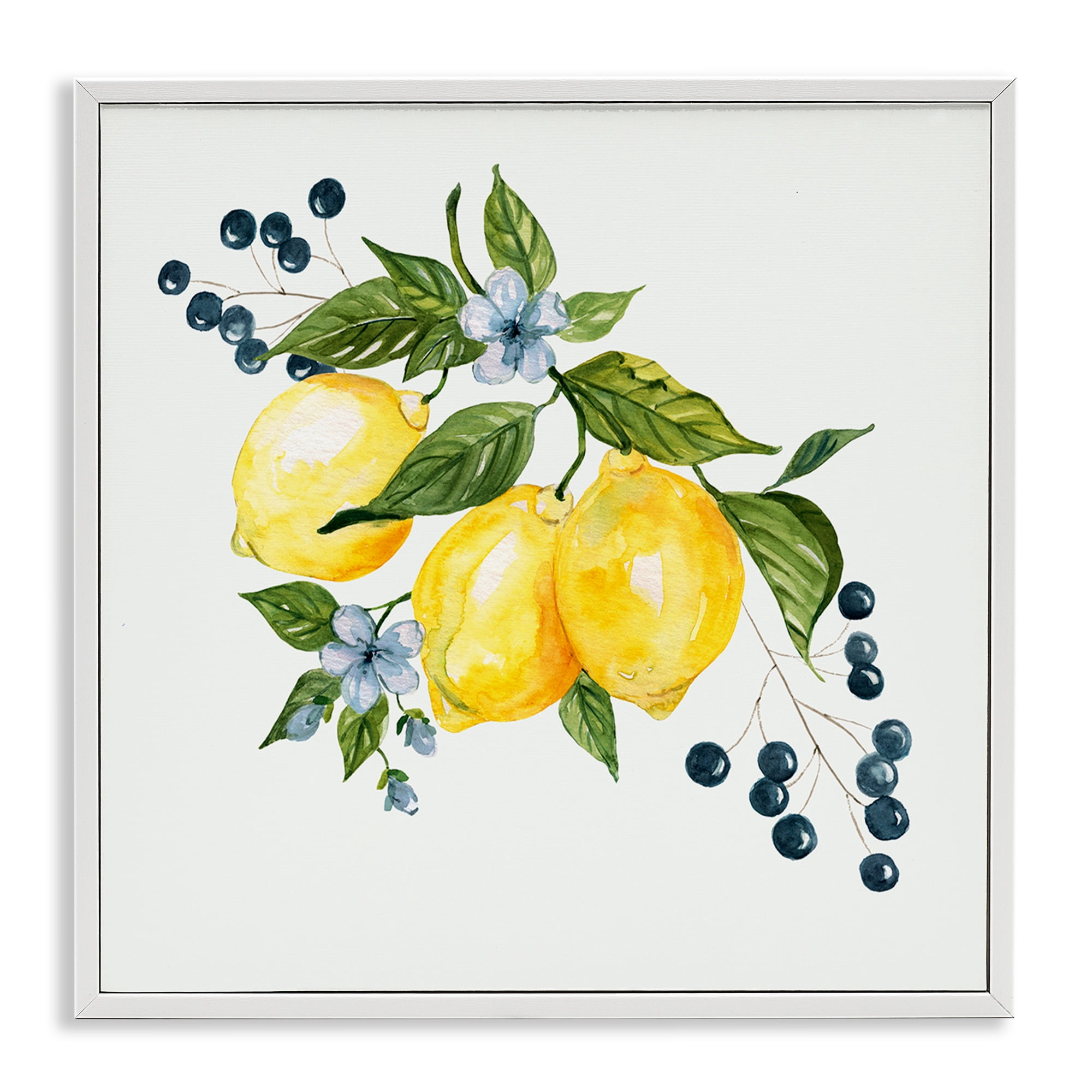 Stupell Industries Lemons with Blossoms & Berries White Framed Giclee Art, design by Livi Finn