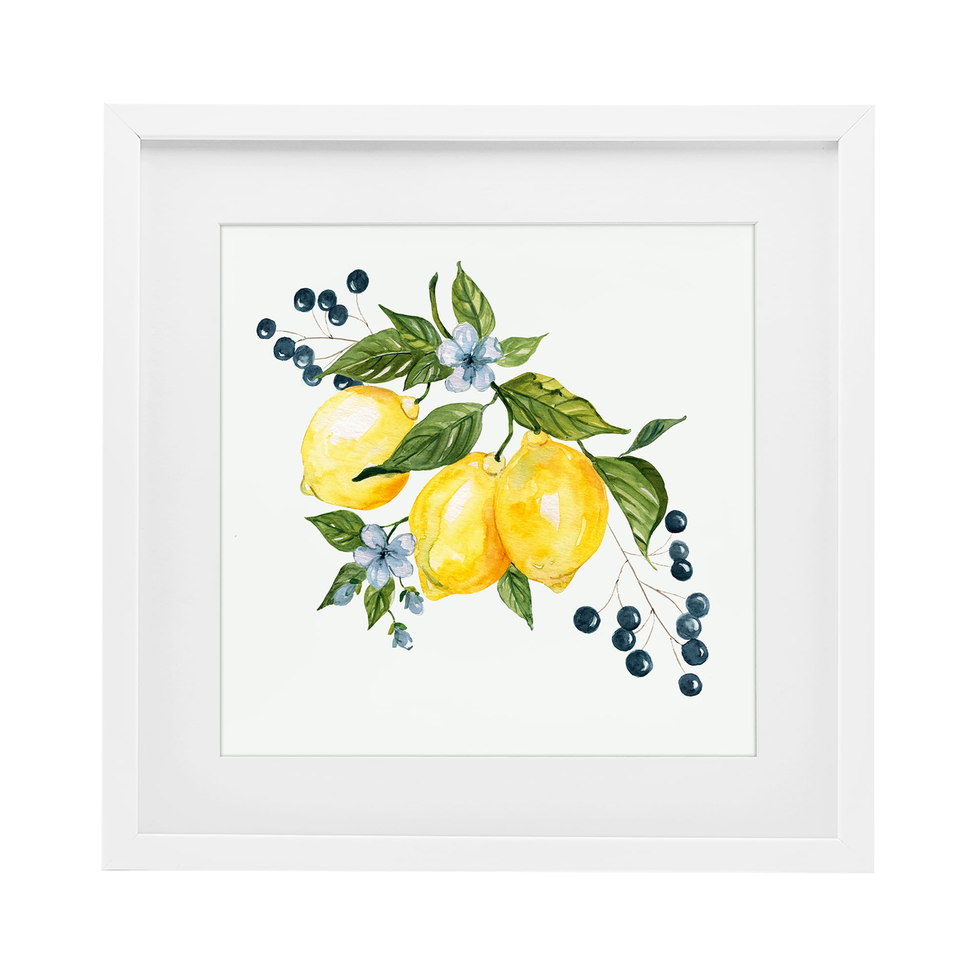 Stupell Industries Lemons with Blossoms & Berries White Framed Print Under Glass, design by Livi Finn