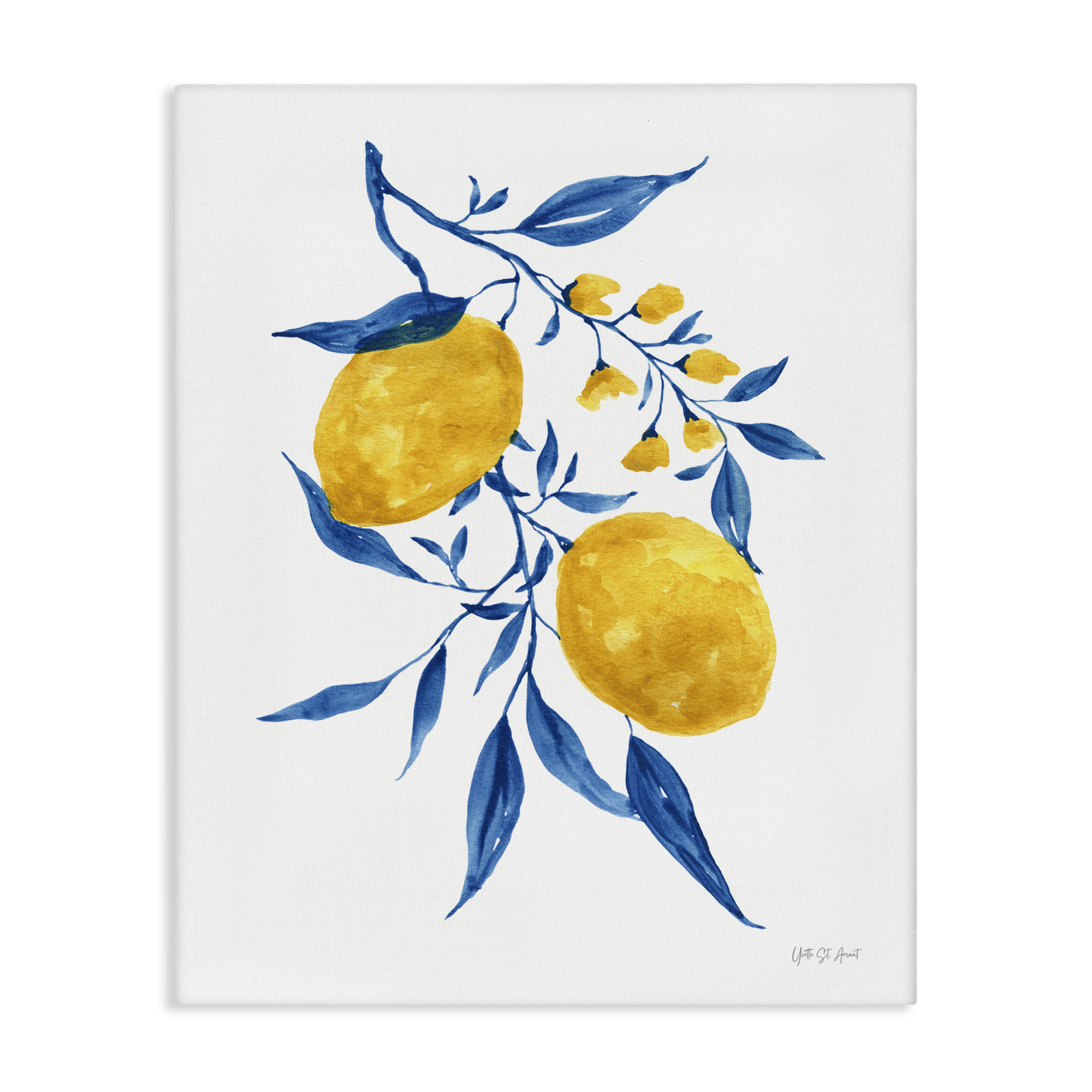 Stupell Industries Lemons with Blue Leaves Food & Beverage Painting Wrapped Canvas Art Print Wall Art, 24 x 30