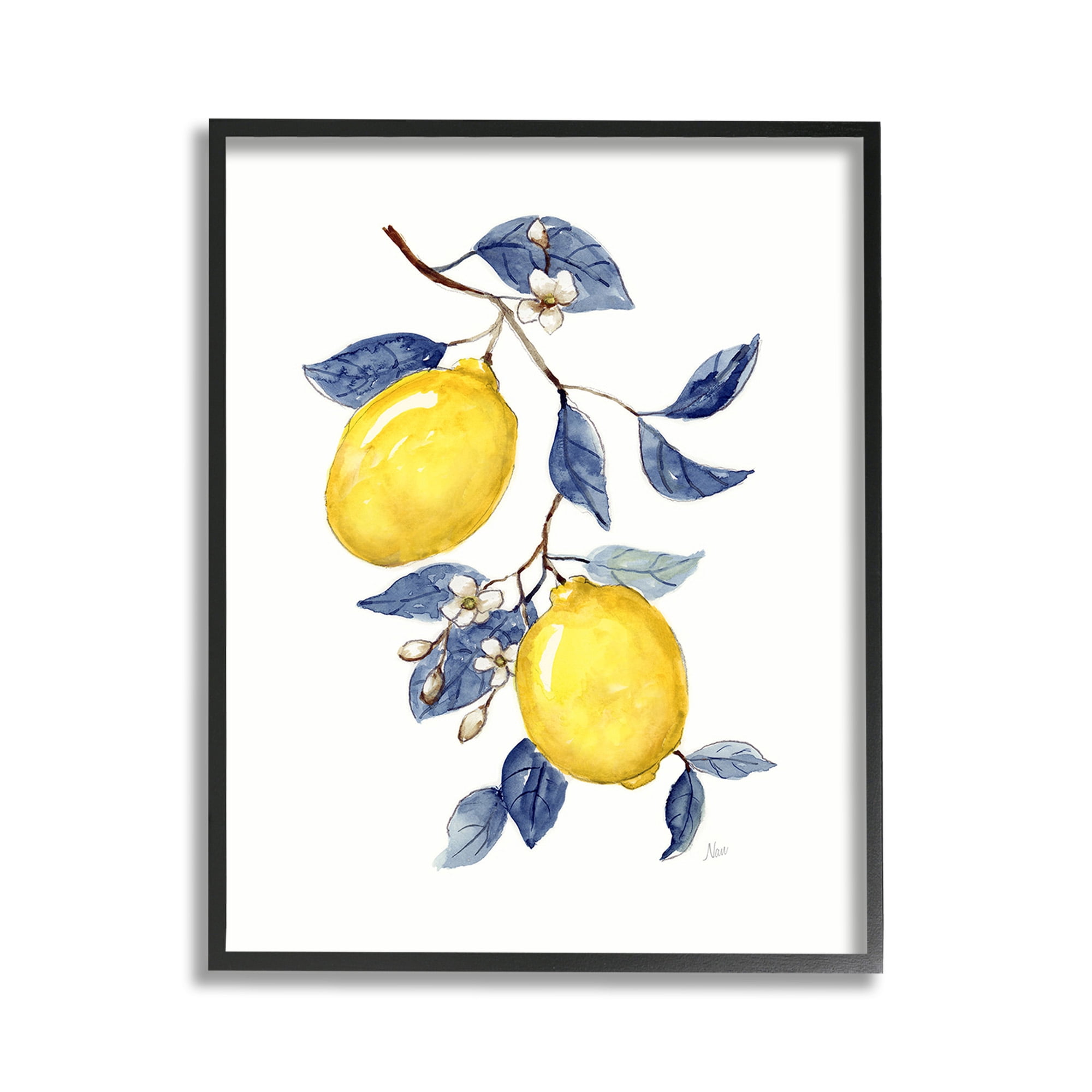 Stupell Industries Lemons with Flower Buds Food & Beverage Painting Black Framed Art Print Wall Art, 11 x 14