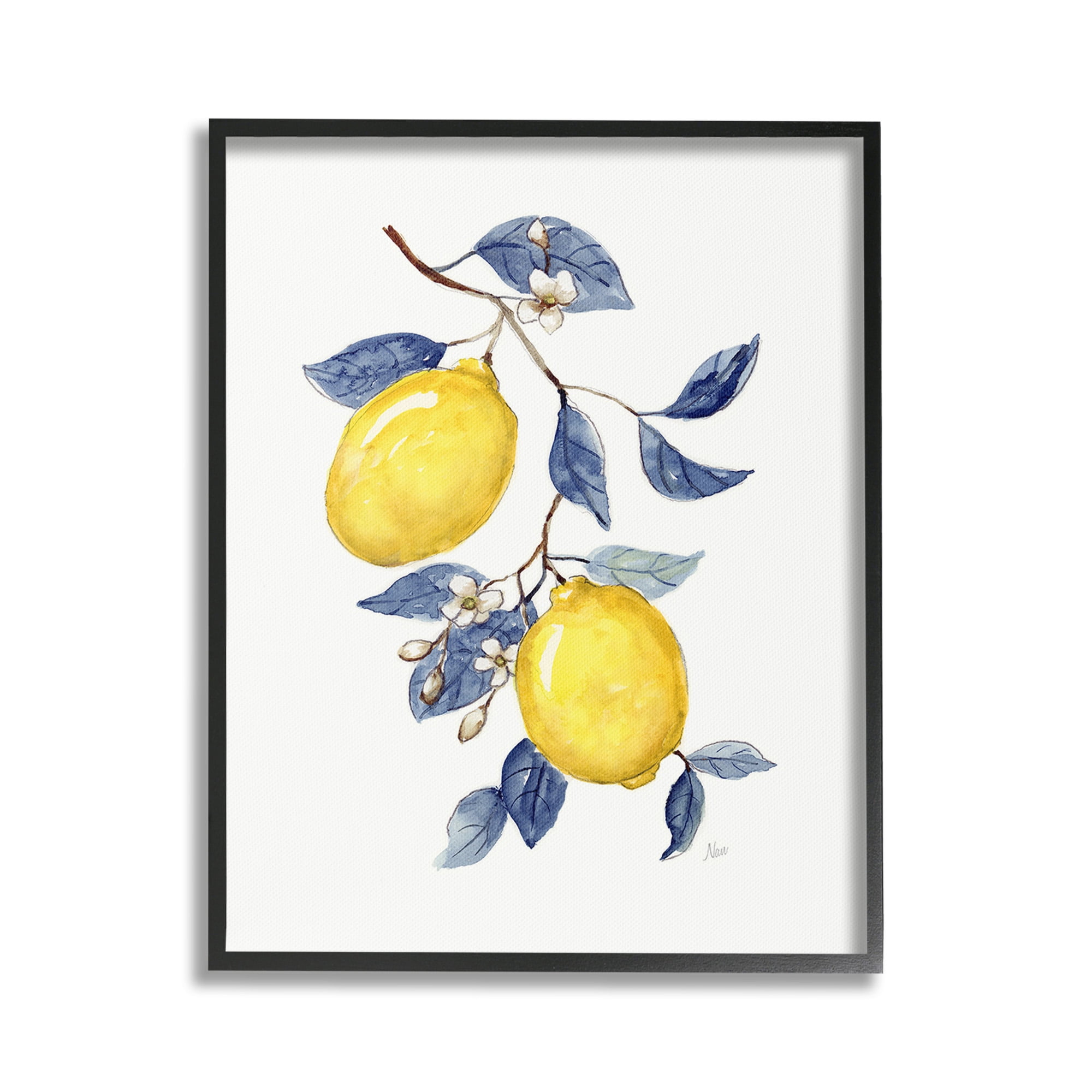 Stupell Industries Lemons with Flower Buds Food & Beverage Painting Black Framed Art Print Wall Art, 16 x 20