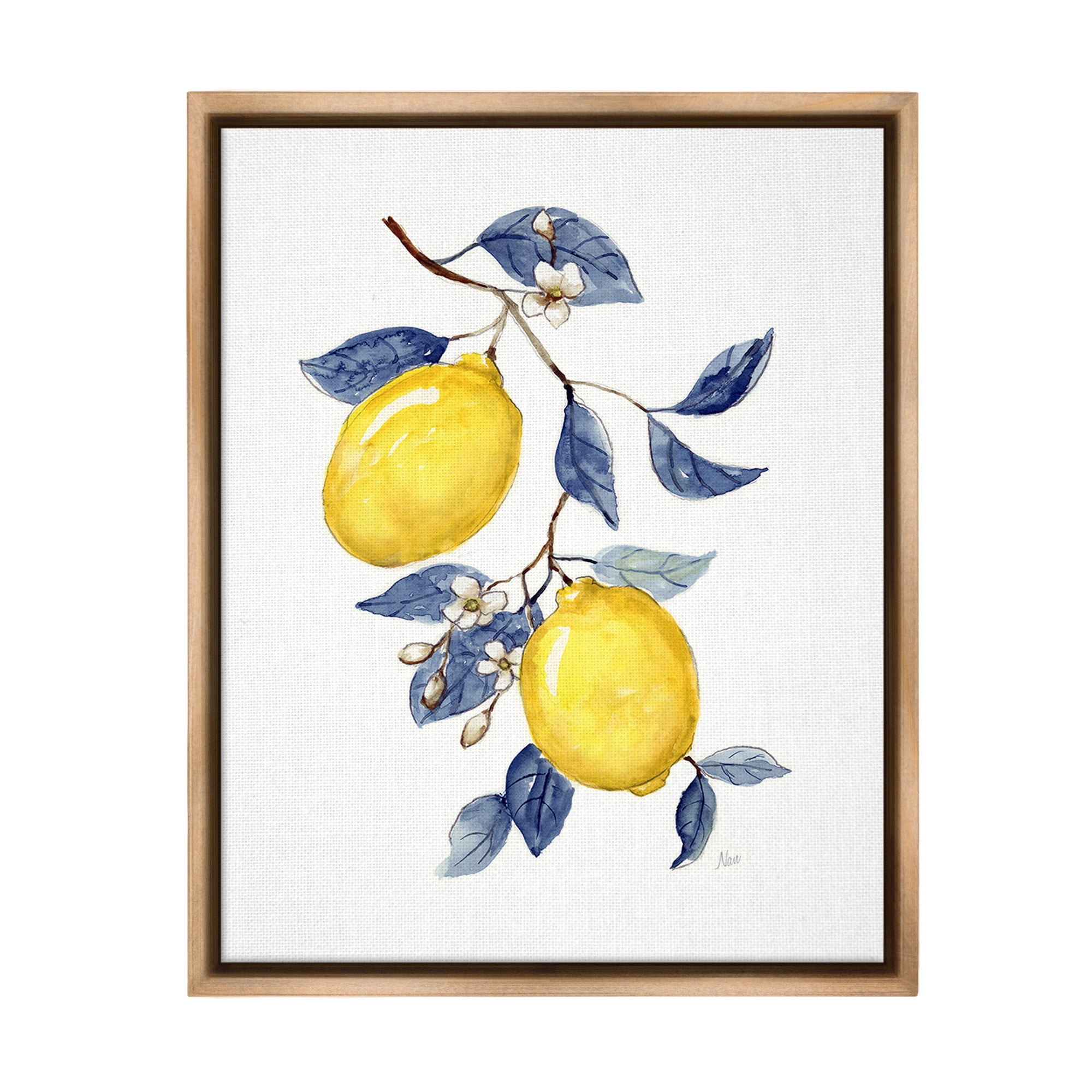 Stupell Industries Lemons with Flower Buds Food & Beverage Painting Brown Floater Framed Canvas Art Print Wall Art, 25 x 31