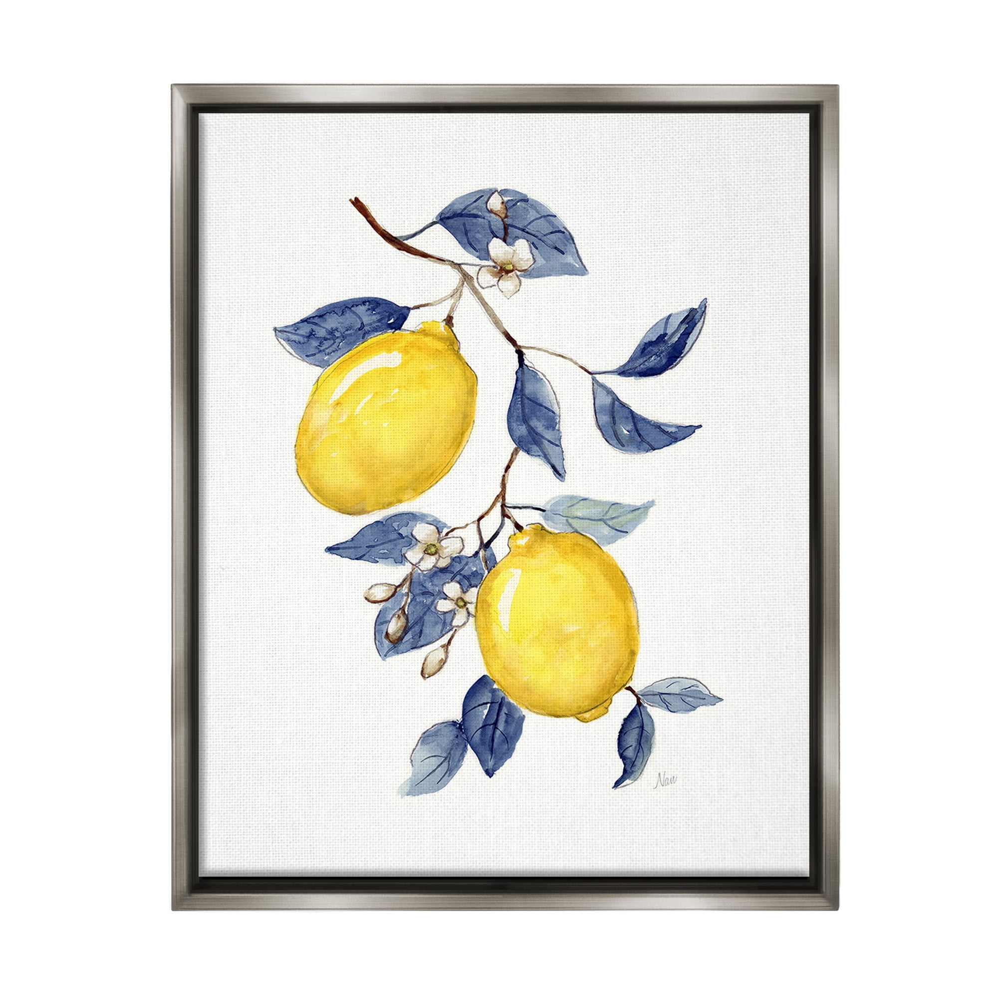 Stupell Industries Lemons with Flower Buds Food & Beverage Painting Gray Floater Framed Canvas Art Print Wall Art, 17 x 21