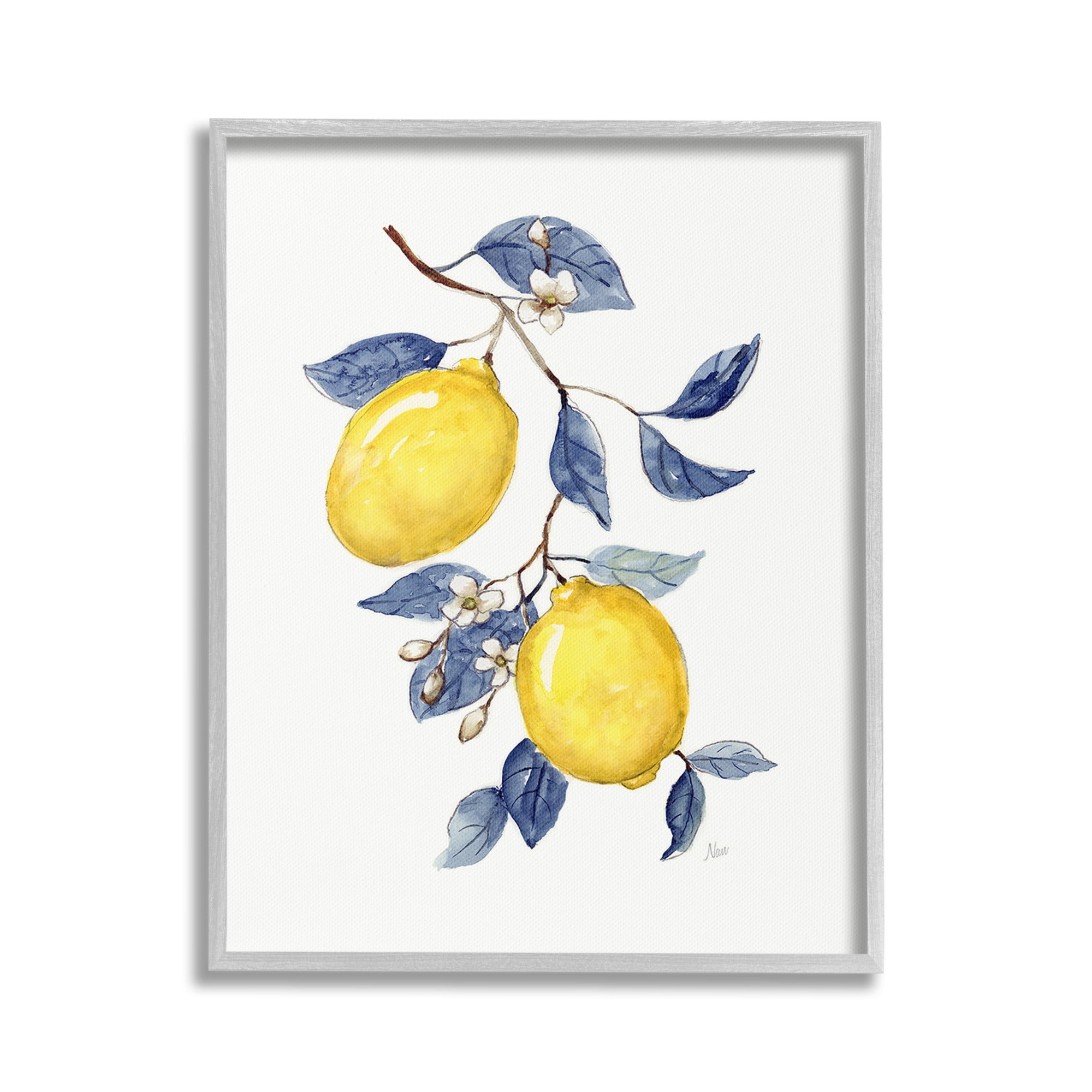 Stupell Industries Lemons with Flower Buds Food & Beverage Painting Gray Framed Art Print Wall Art, 16 x 20