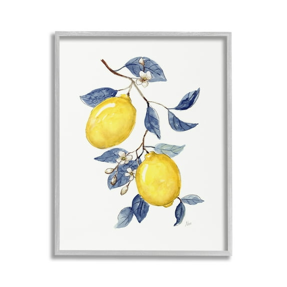 Stupell Industries Lemons with Flower Buds Food & Beverage Painting Gray Framed Art Print Wall Art, 24 x 30