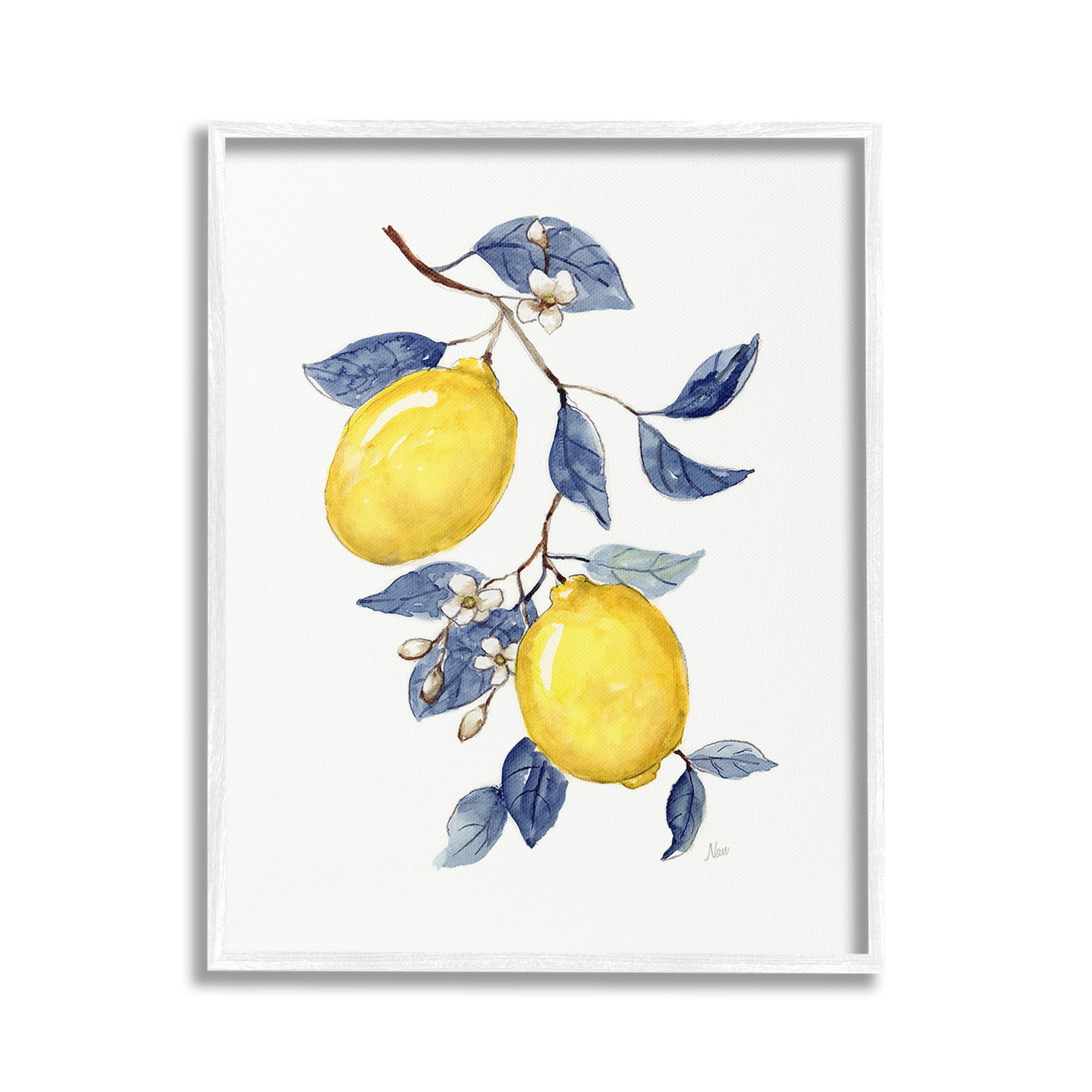 Stupell Industries Lemons with Flower Buds Food & Beverage Painting White Framed Art Print Wall Art, 24 x 30