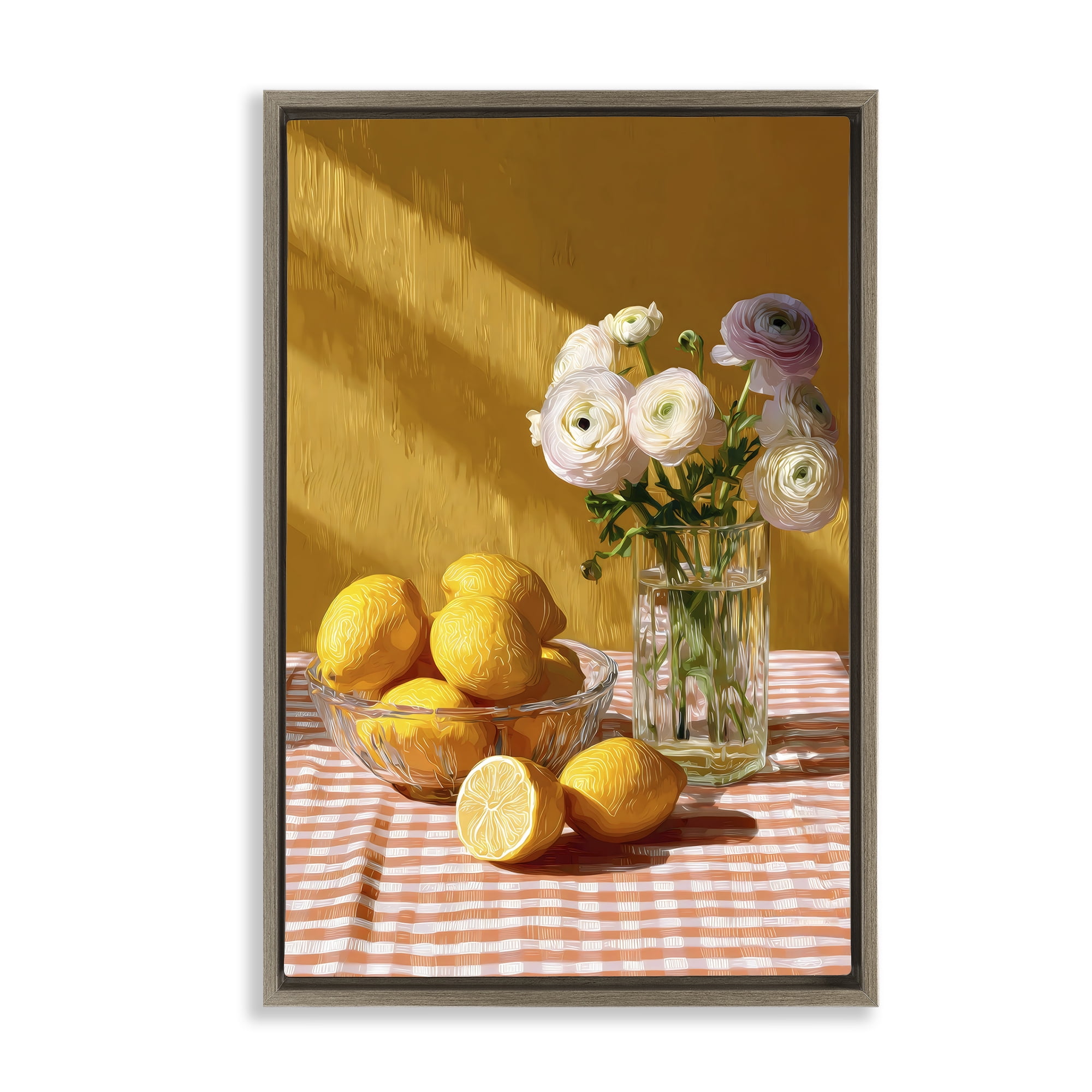 Stupell Industries Lemony Breakfast Arrangement Brown Framed Floater Canvas Wall Art, design by Petal Prints Design