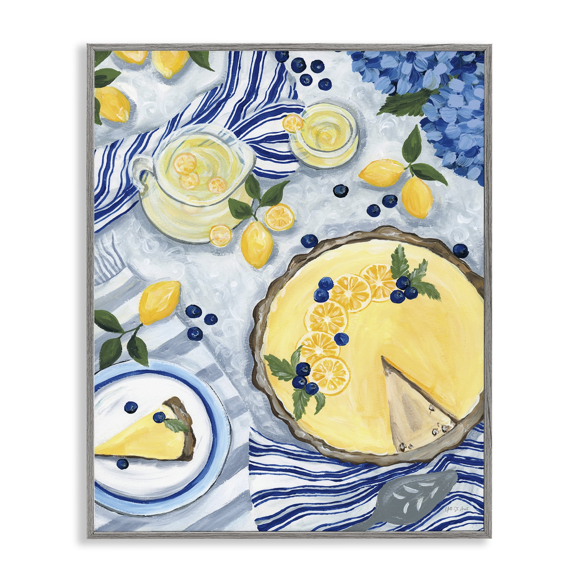 Stupell Industries Lemony Summer Picnic Food & Beverage Painting Gray Framed Art Print Wall Art, 16 x 20
