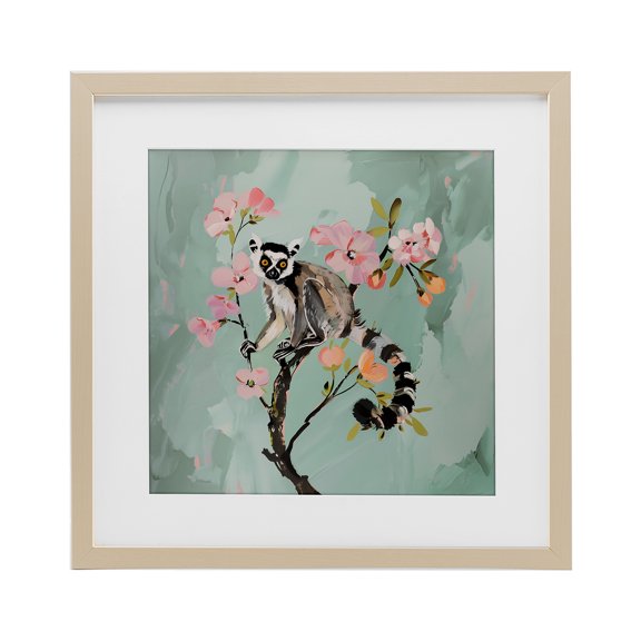 Stupell Industries Lemur Perched on Spring Blooms Birch Framed Print Under Glass design by Amanda Tsoukanelis, 16 x 16