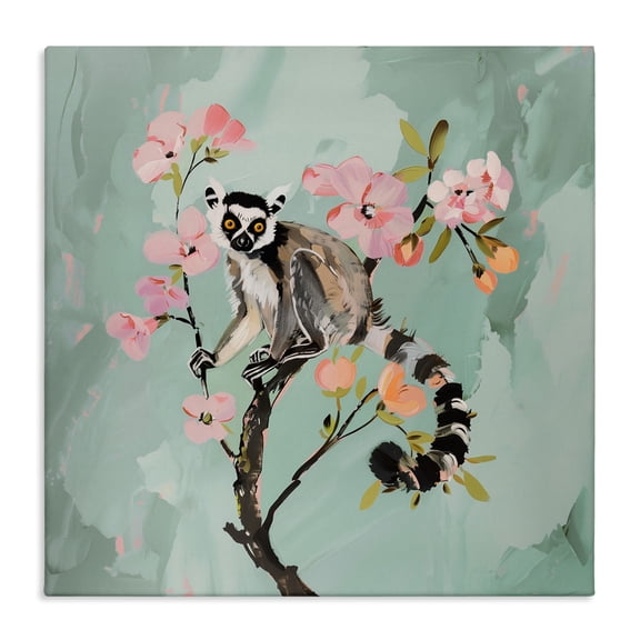 Stupell Industries Lemur Perched on Spring Blooms Canvas Wall Art design by Amanda Tsoukanelis, 36 x 36