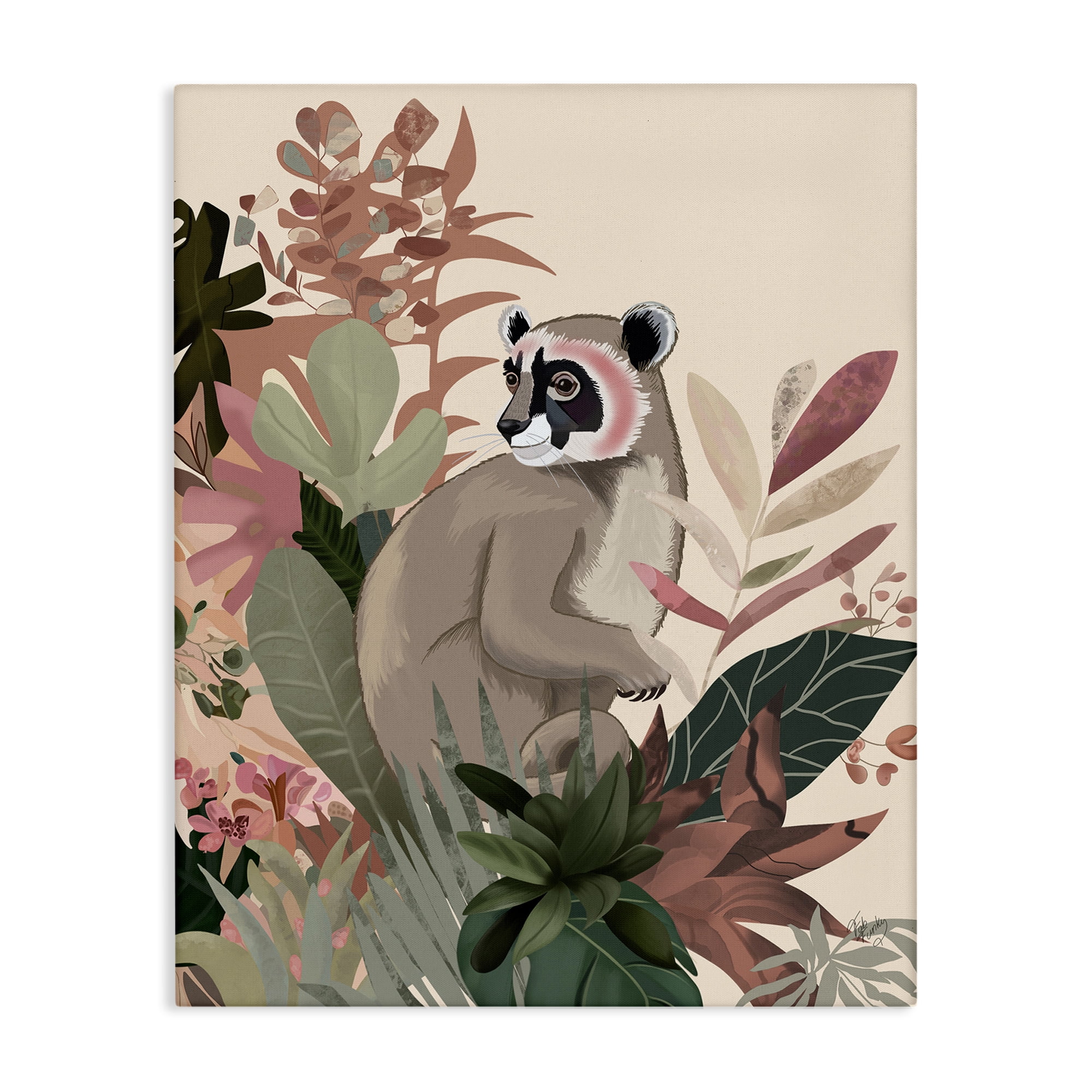 Stupell Industries Lemur & Tropical Plants Animals & Insects Painting Gallery Wrapped Canvas Art Print Wall Art, 36 x 48