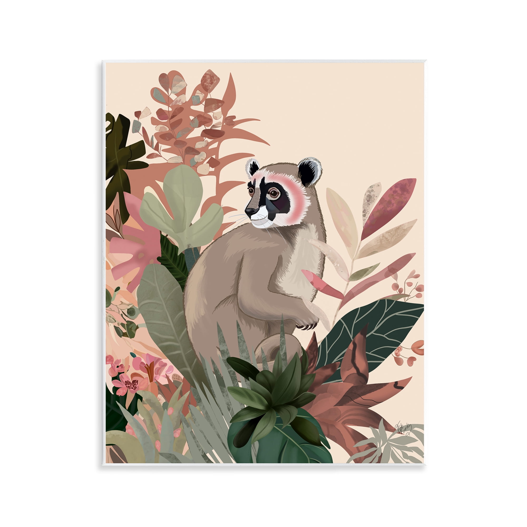 Stupell Industries Lemur & Tropical Plants Animals & Insects Painting Unframed Art Print Wall Art, 11 x 14