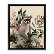 Stupell Industries Lemur in Tropical Tree Animals & Insects Painting Black Floater Framed Canvas Art Print Wall Art, 17 x 21