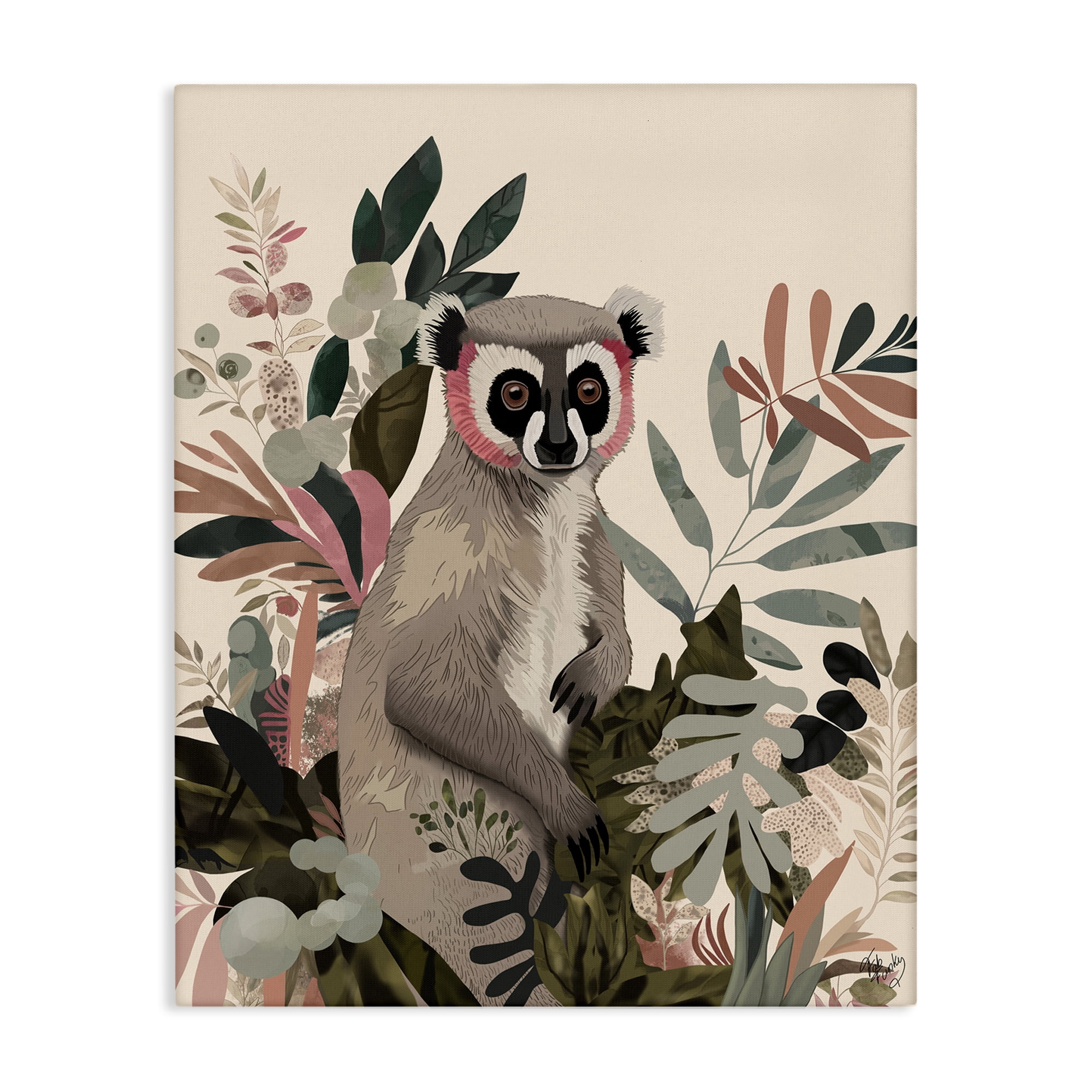 Stupell Industries Lemur in Tropical Tree Animals & Insects Painting Gallery Wrapped Canvas Art Print Wall Art, 36 x 48