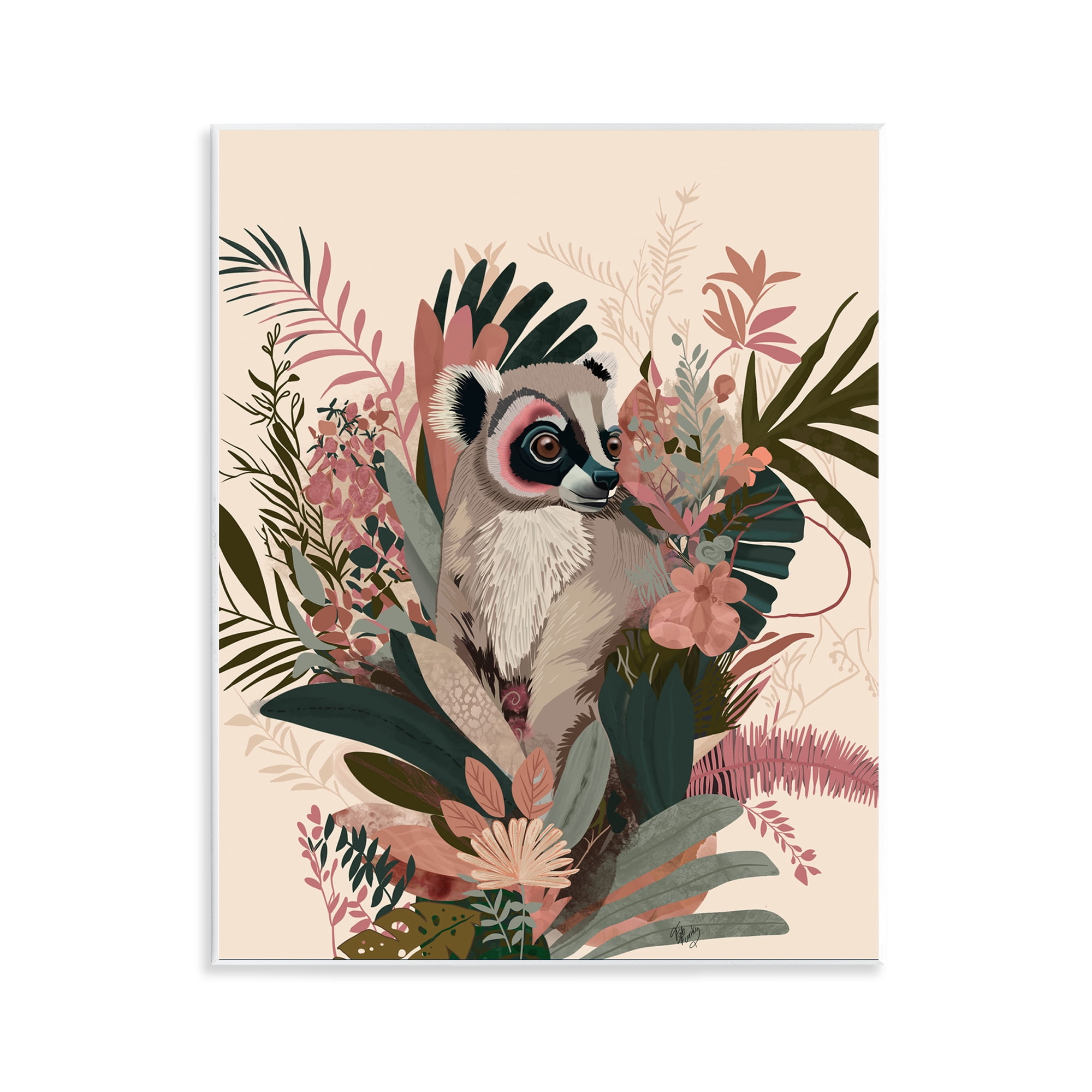 Stupell Industries Lemur with Hibiscus Plants Animals & Insects Painting Unframed Art Print Wall Art, 11 x 14