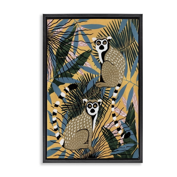 Stupell Industries Lemurs and Tropical Plants Black Framed Floater Canvas Wall Art design by Yvette St. Amant, 31 x 21