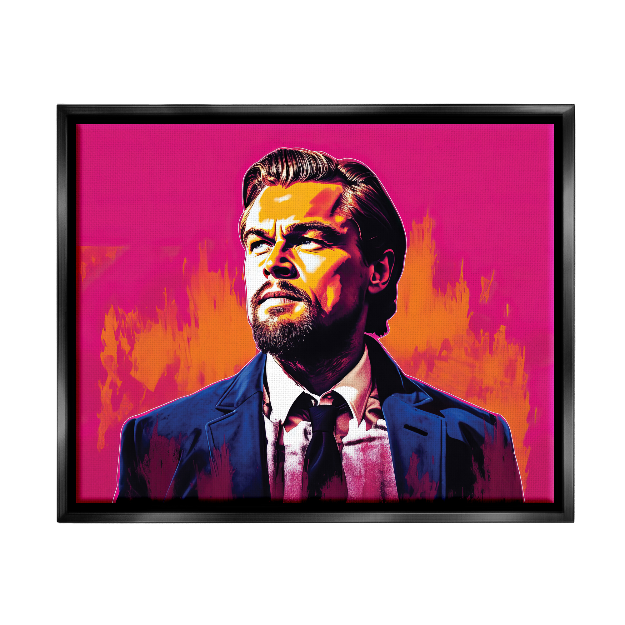 Stupell Industries Leonardo DiCaprio on Pink Abstract Painting Black Floater Framed Art Print Wall Art, 21 x 17